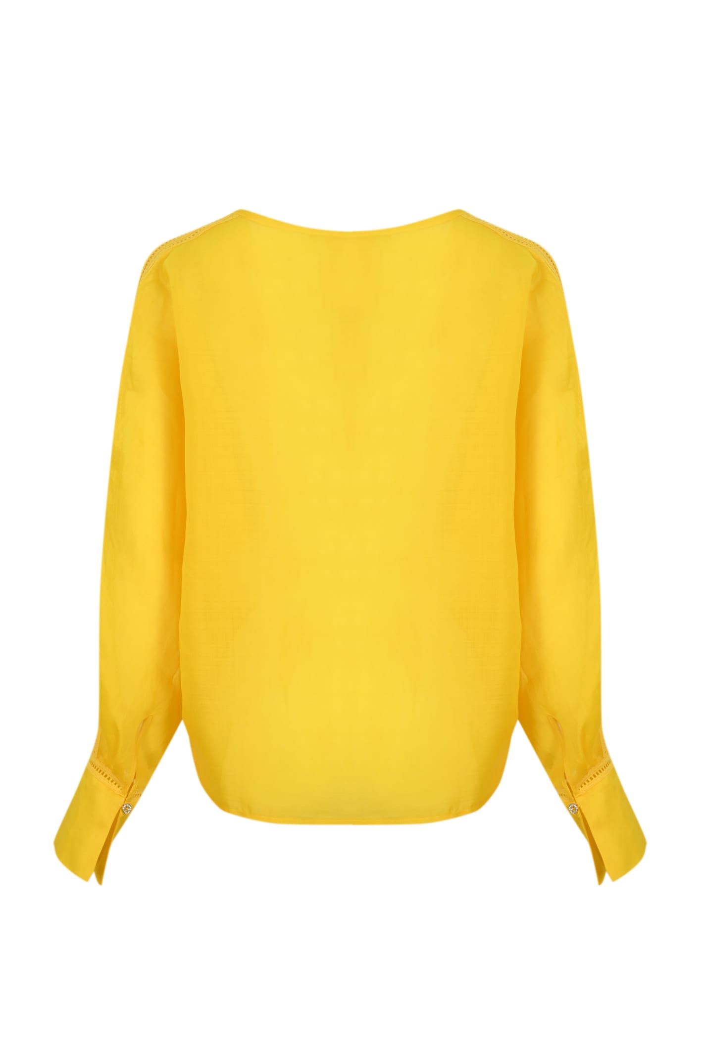 Shop Max Mara Blouse In Ramie Gauze And Leccio Lace In Yellow