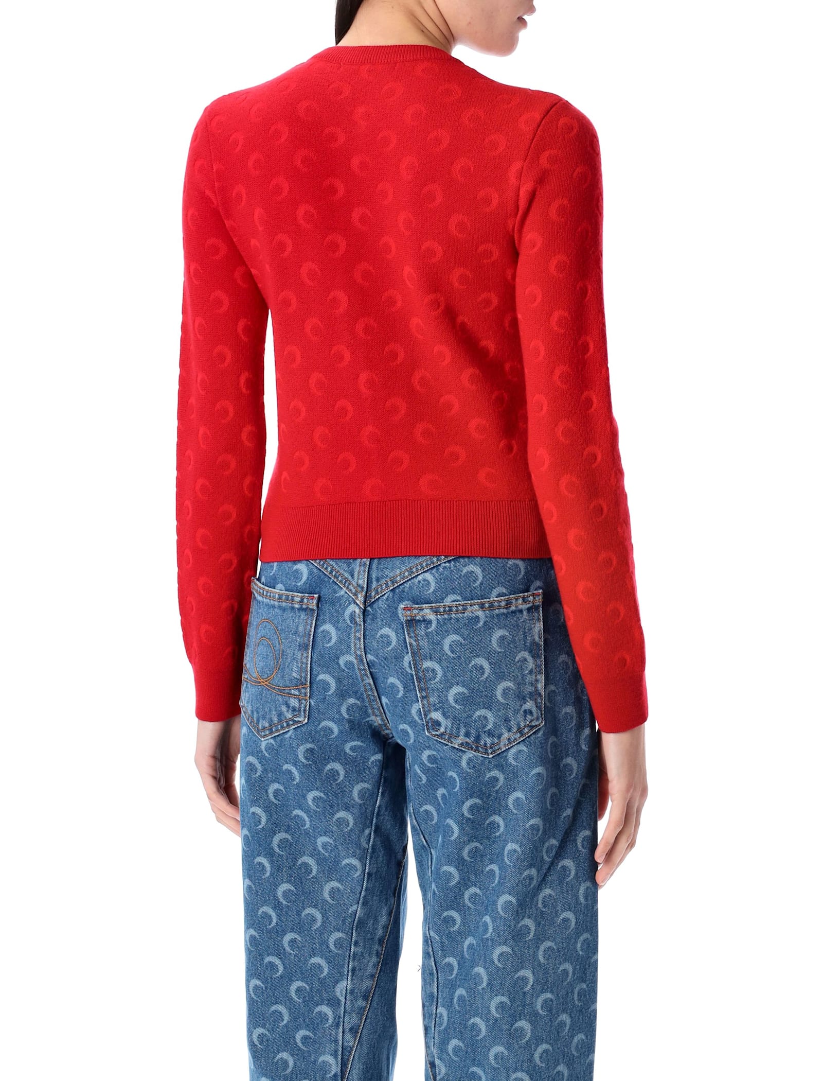 MARINE SERRE MOON JACQUARD KNIT FITTED CARDIGAN