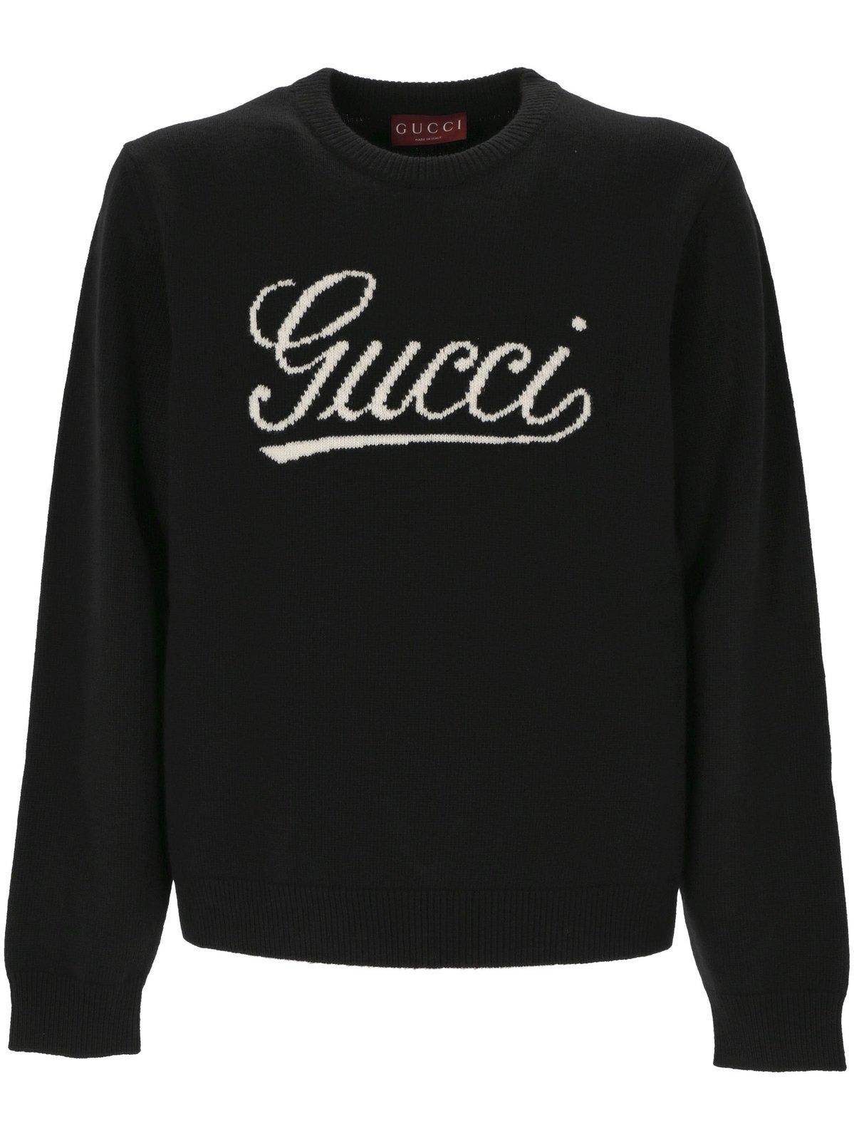 Shop Gucci Logo Intarsia Knit Sweaters In Black