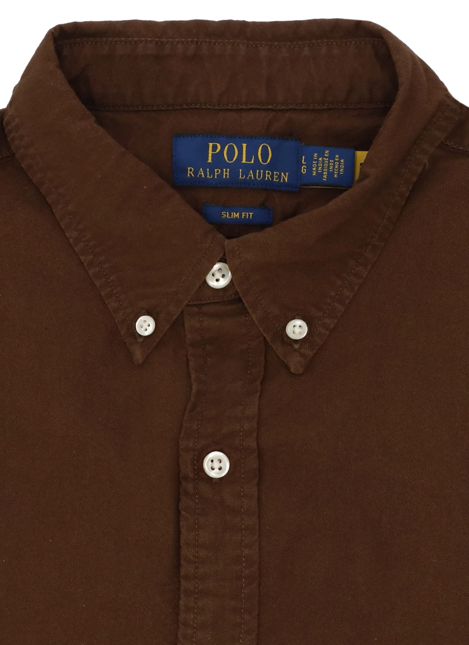 Ralph Lauren Cotton Shirt With Button-down Collar And Pony Embroidery In Brown