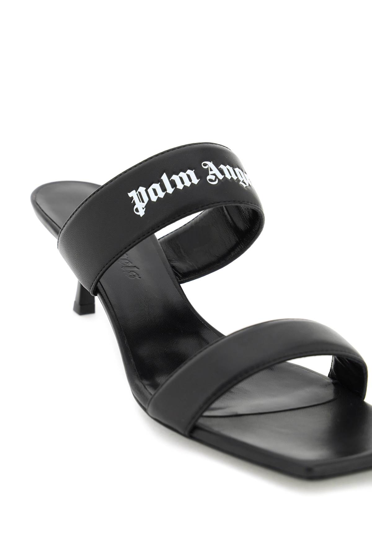 Shop Palm Angels Leather Mules With Logo In Black White (black)