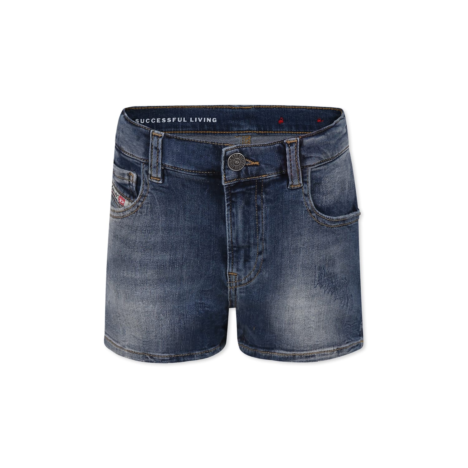 Diesel Blue Shorts For Girl With Logo Patch In Denim