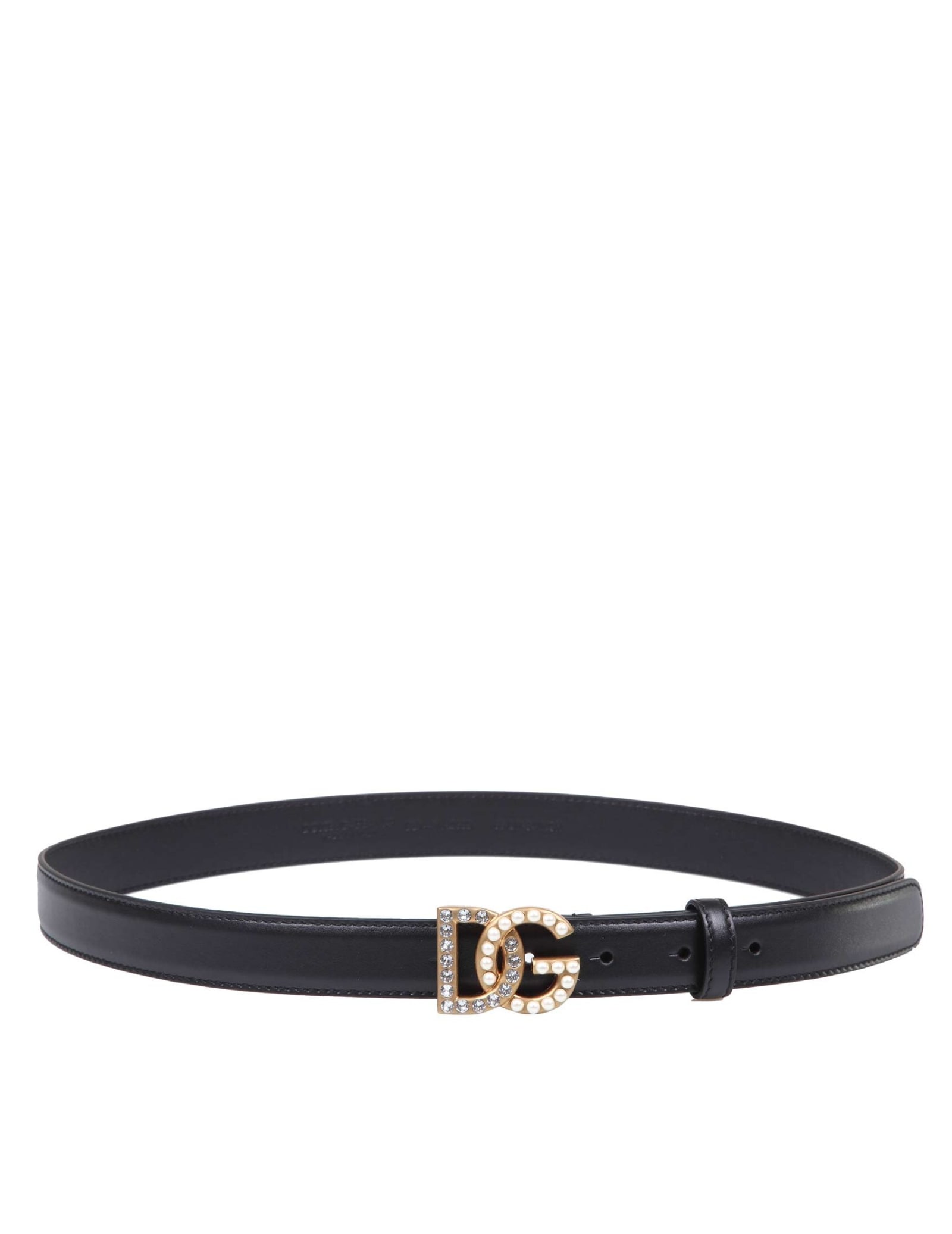 Dolce & Gabbana Leather Belt With Rhinestones And Pearls Logo