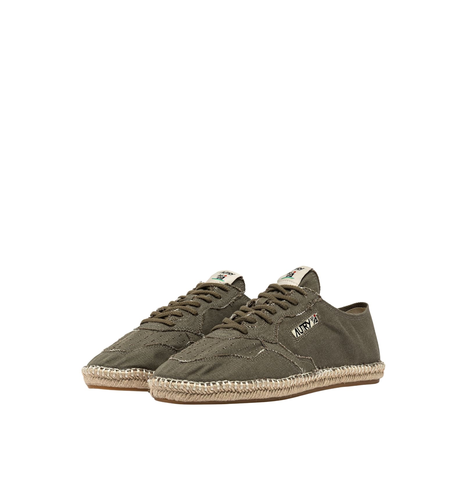 Autry Woven Jute Sole Flat Shoes With Lace-up Closure In Multi