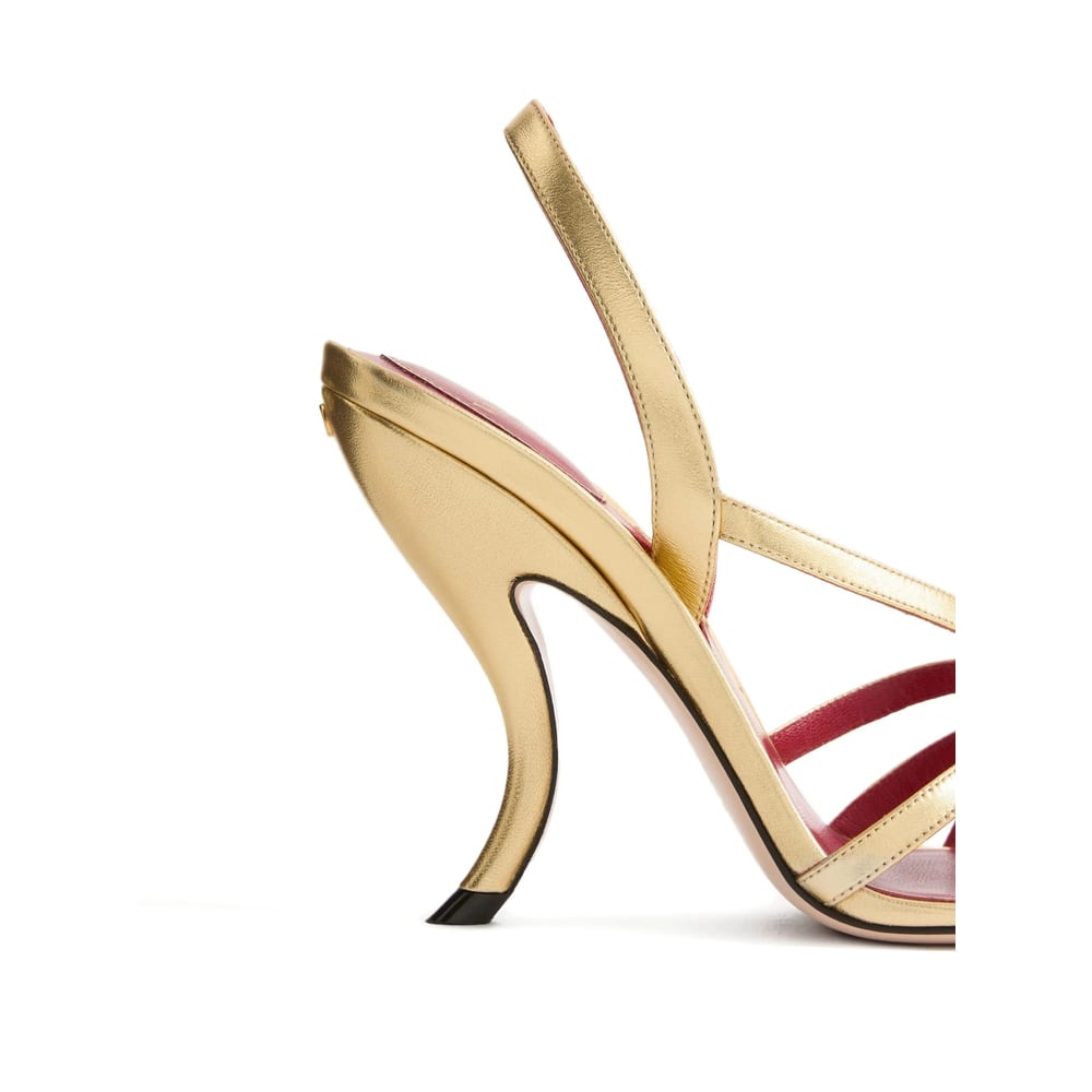 Valentino Garavani Fetishique Sandal In Laminated Nappa 105mm Woman Antique Brass 40 In Gold