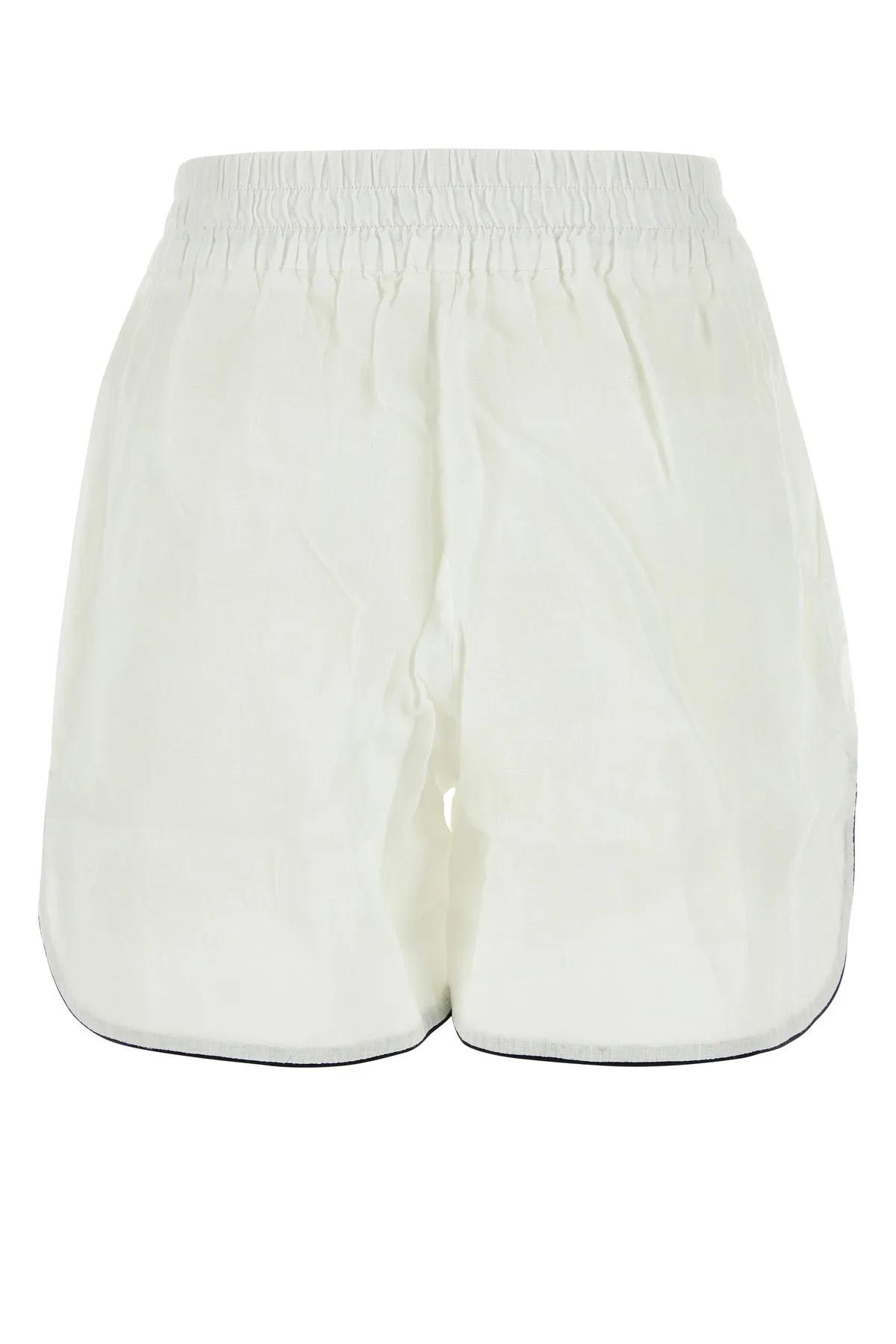 Shop Palm Angels White Linen Shorts In Off White Beige