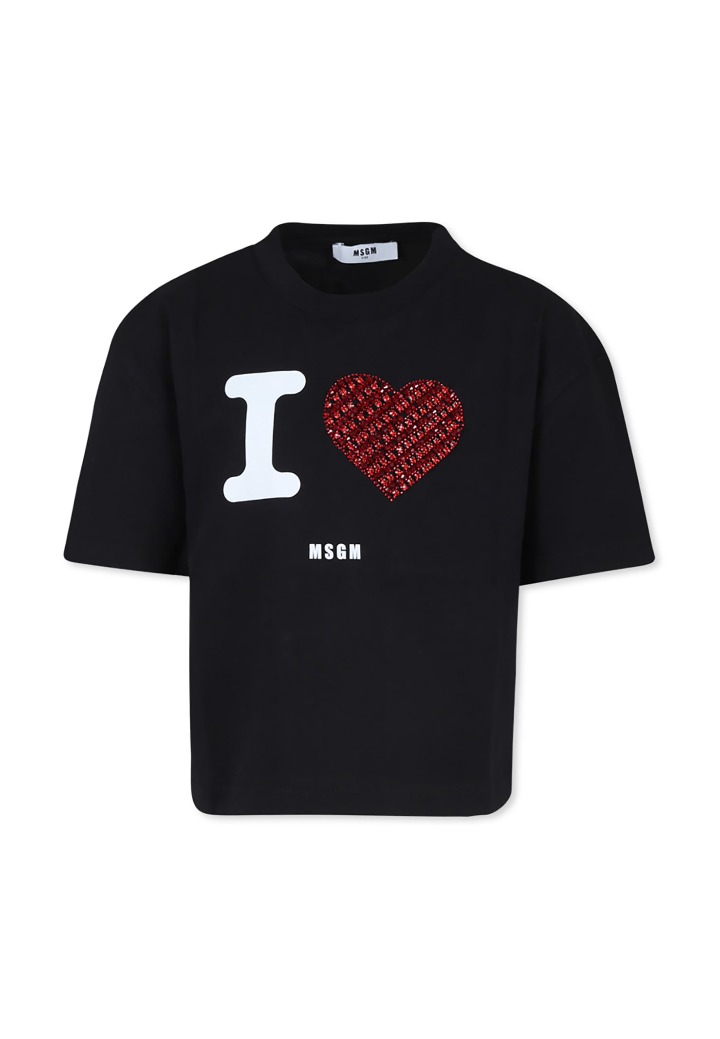 Msgm Black T-shirt For Girl With Logo In Black