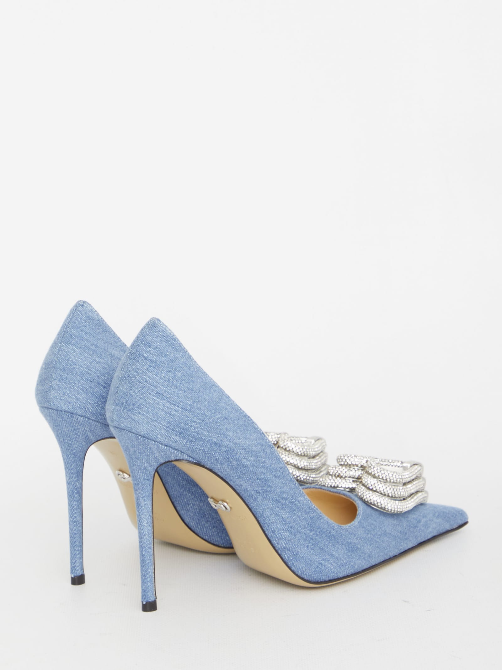 Shop Mach &amp; Mach Triple Heart Denim Pumps In Blue