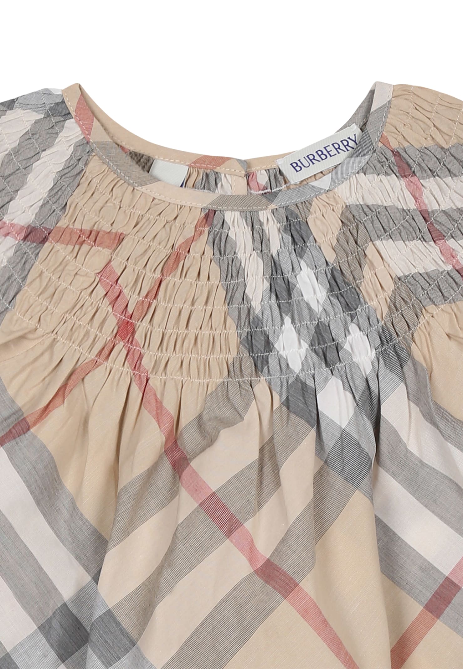 Burberry Beige Dress For Baby Girl With Vintage Check In Beige