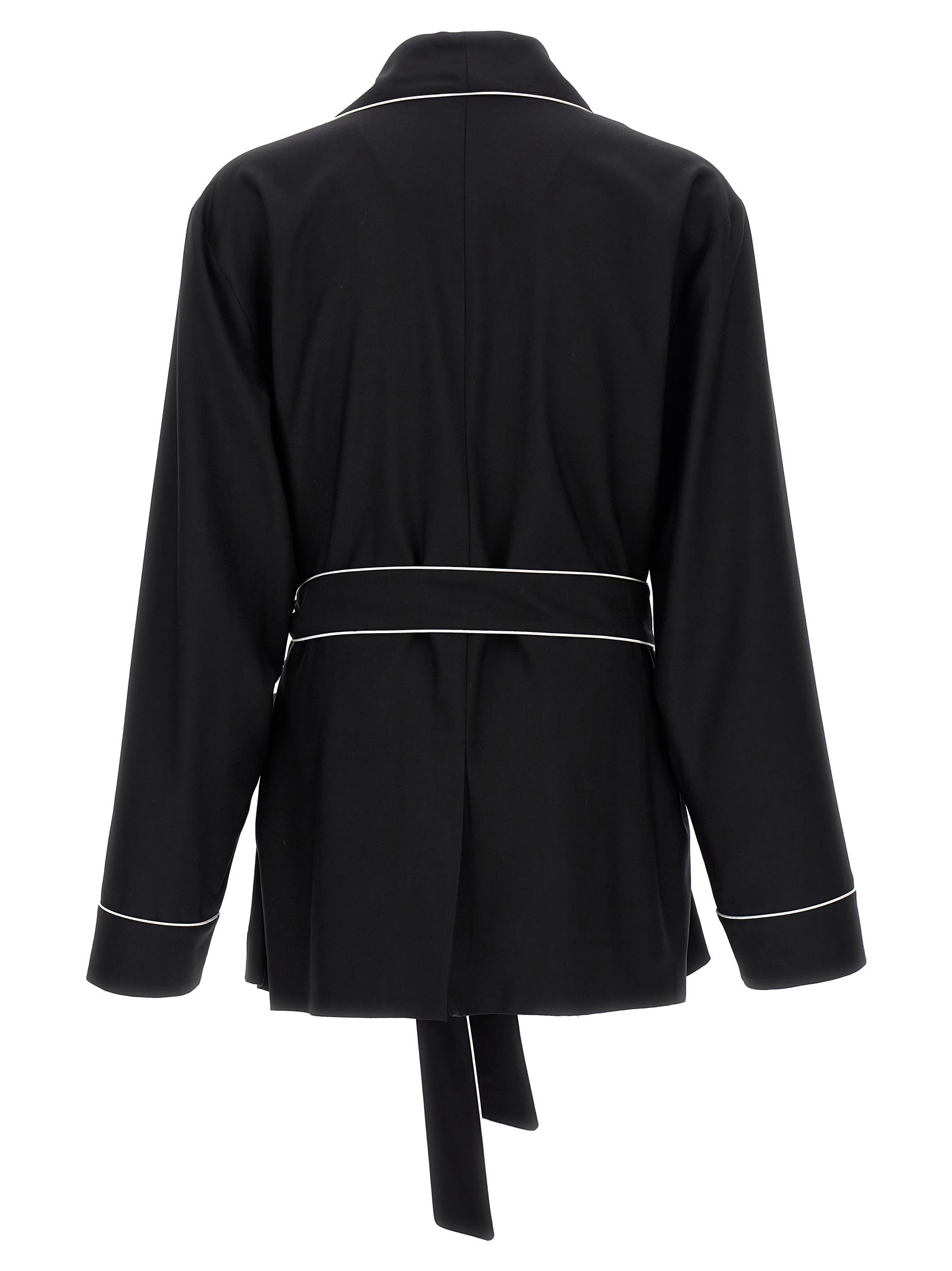 Shop Dolce & Gabbana Contrast Piping Dressing Gown Shirt In Black