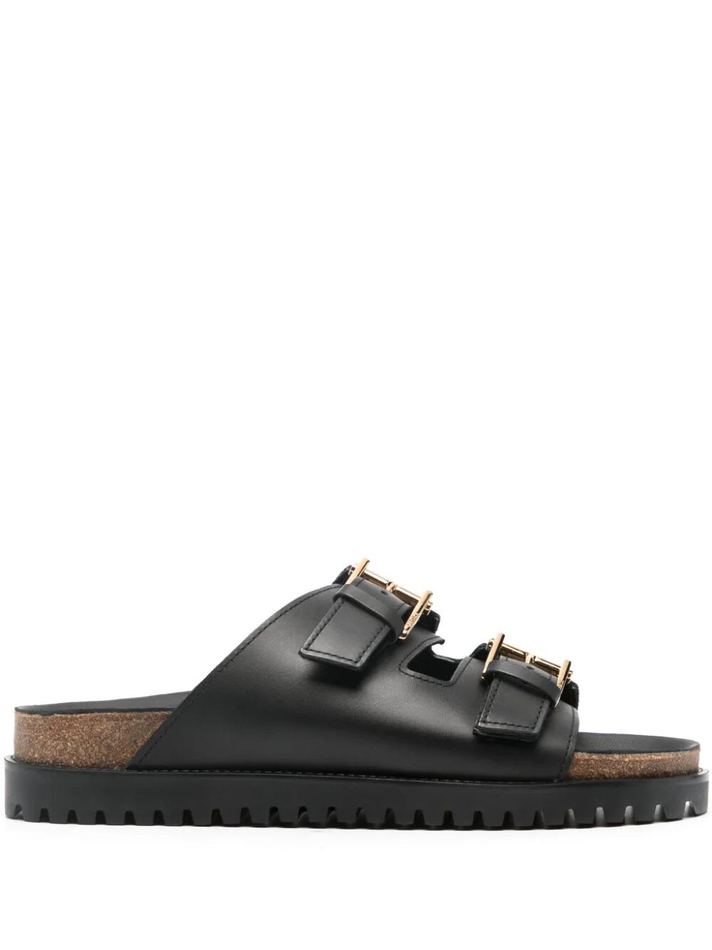 Shop Versace Sandals Calf Leather In V Black  Gold
