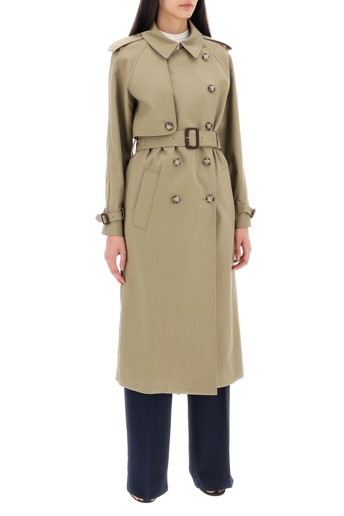 Shop Stella Mccartney Sustainable Cotton Double-breasted Trench In Olive (khaki)