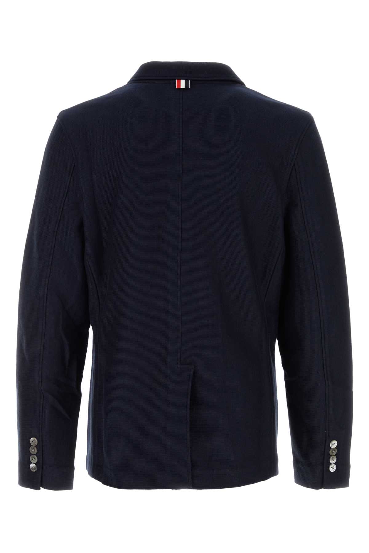 Shop Thom Browne Navy Blue Cotton Blazer