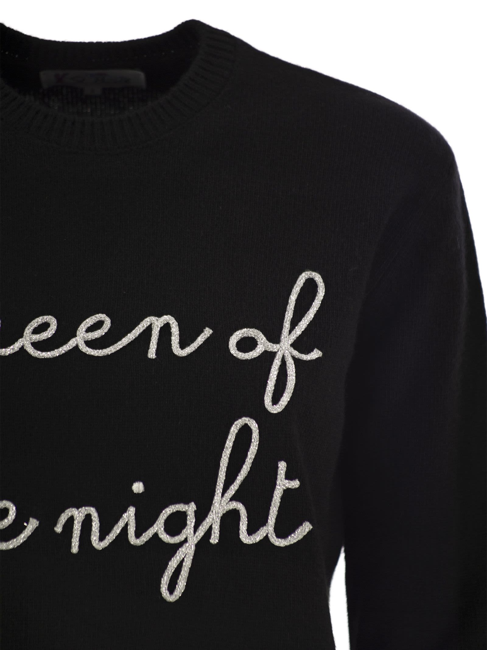 Shop Mc2 Saint Barth Wool And Cashmere Blend Sweater With Embroidery Queen Of The Night In Black