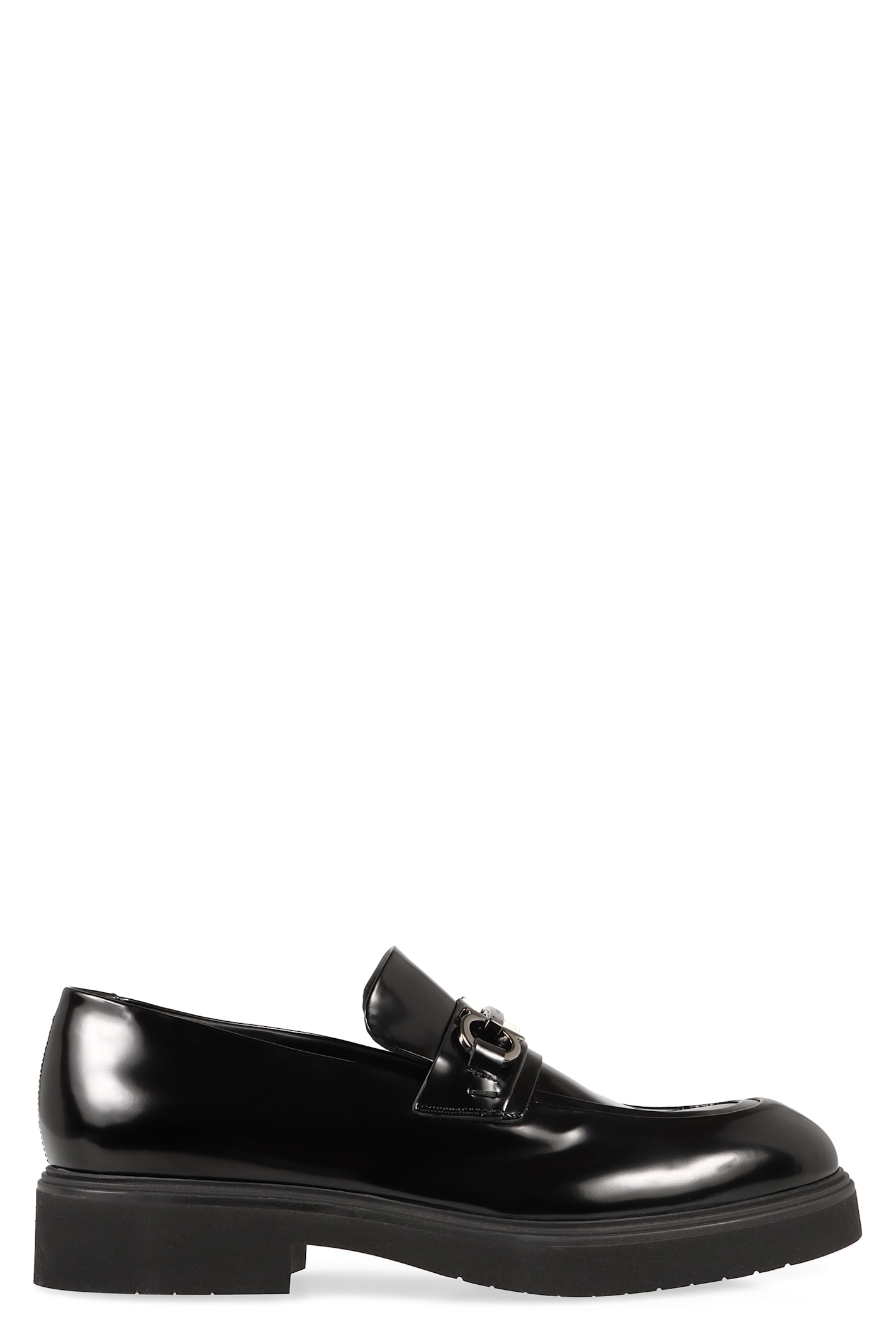 Ferragamo Horsebit Chunky Sole Leather Loafers In Black