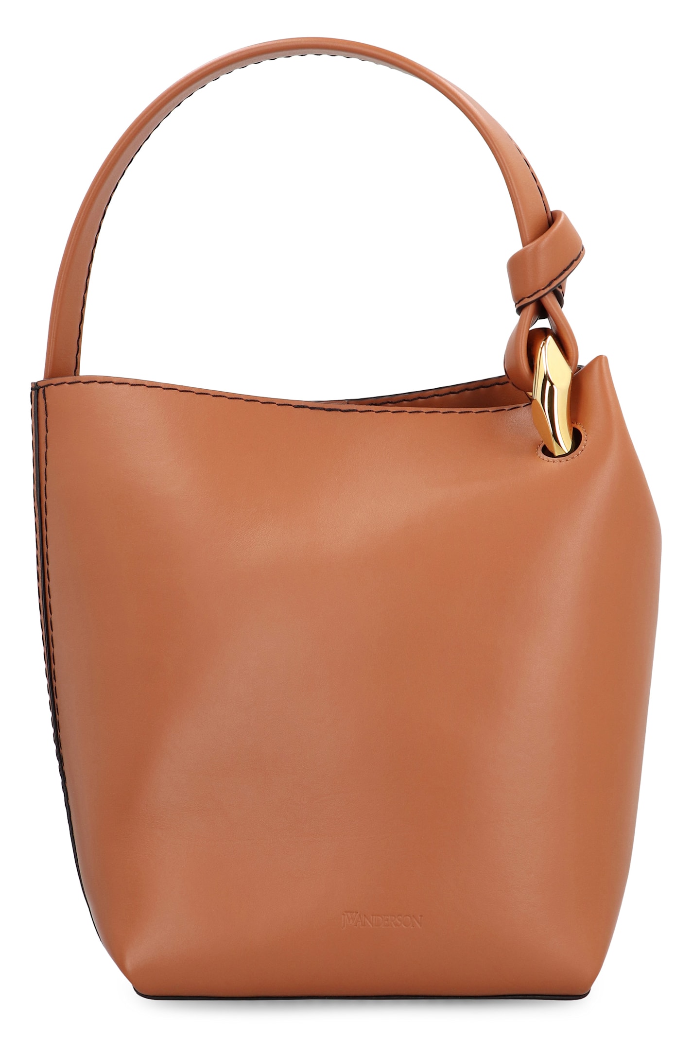 Shop Jw Anderson Corner Leather Bucket Bag In Saddle Brown