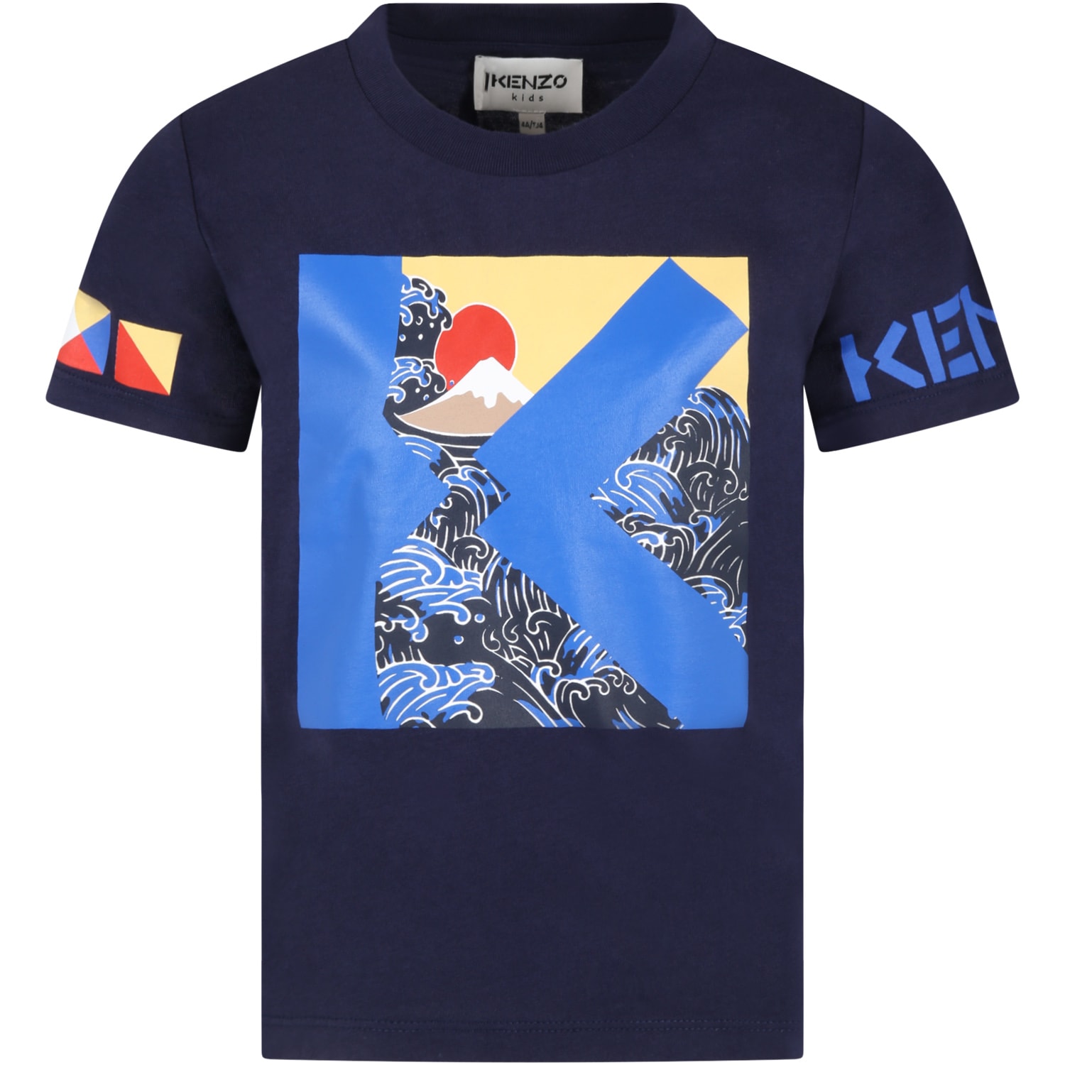 Kenzo Kids Blue T-shirt For Boy With Prints