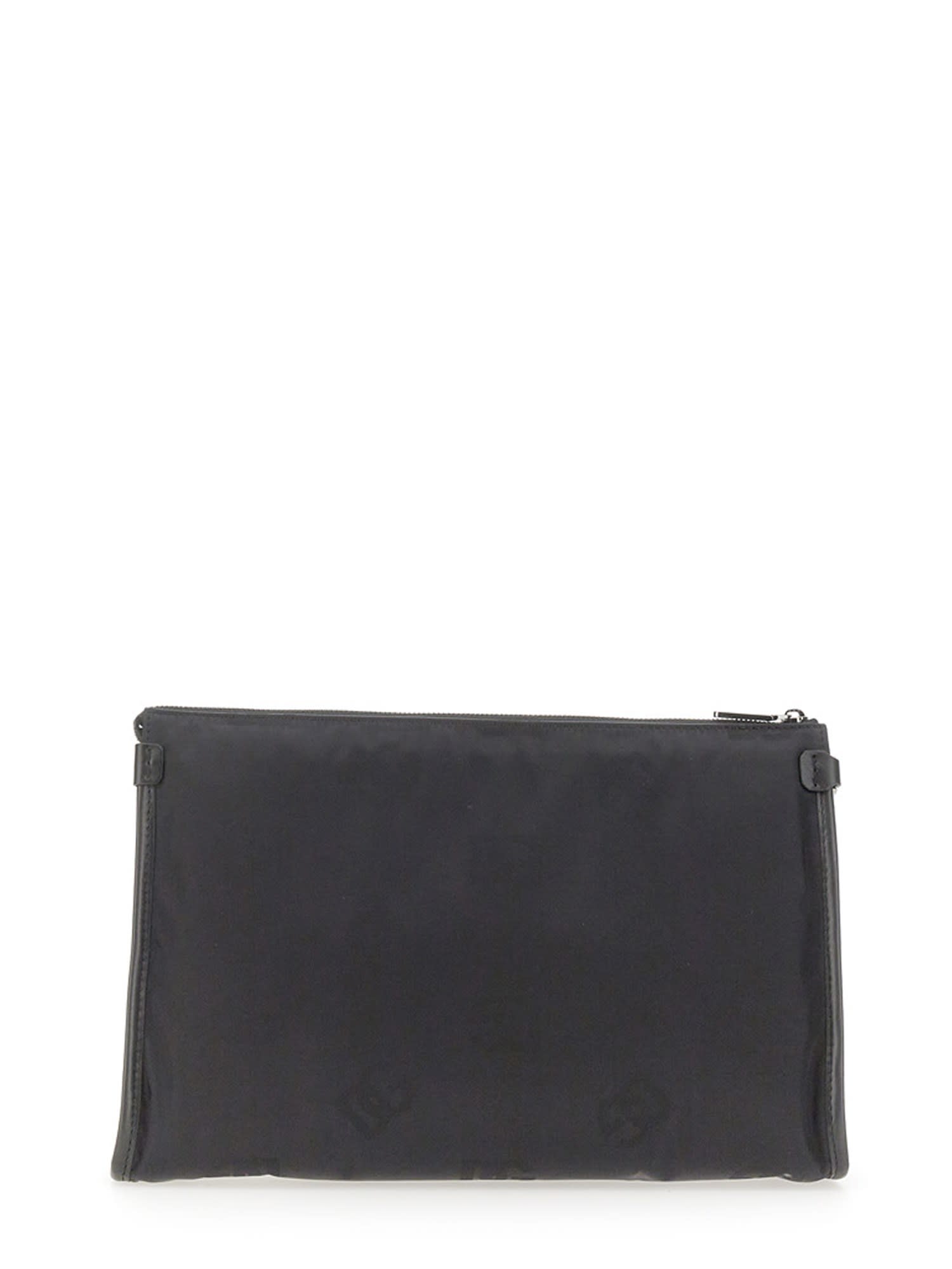 Dolce & Gabbana Logo Plaque Top Zip Clutch In Black