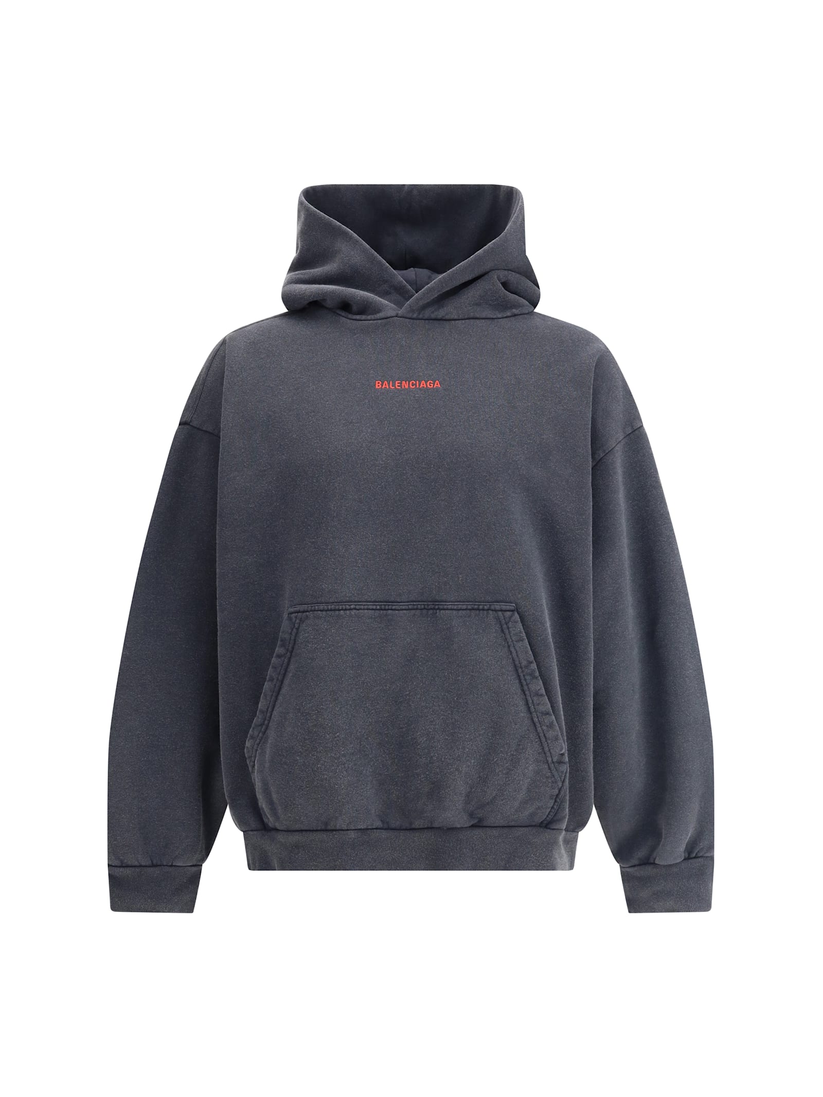 Balenciaga Men Logo Hooded Sweatshirt In Gray