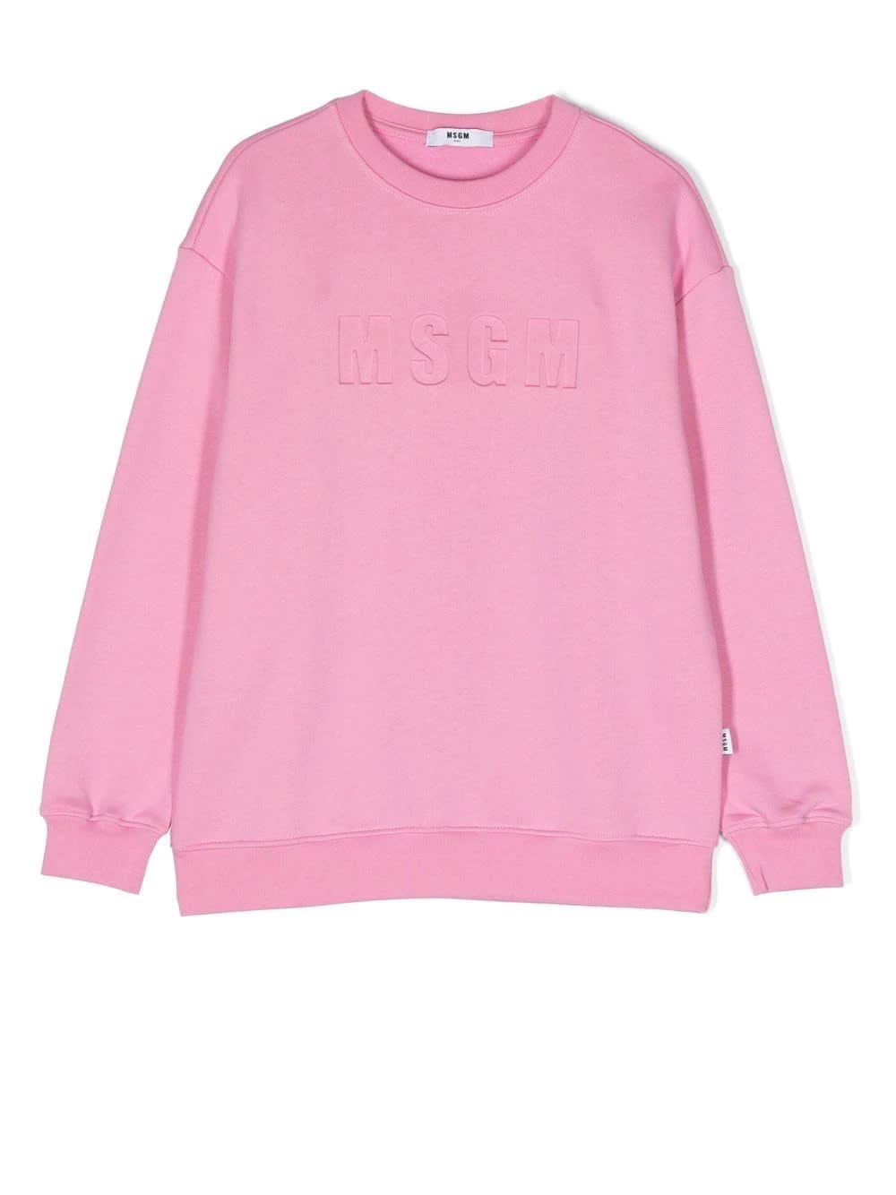MSGM Kids Pink Sweatshirt With Embossed Logo