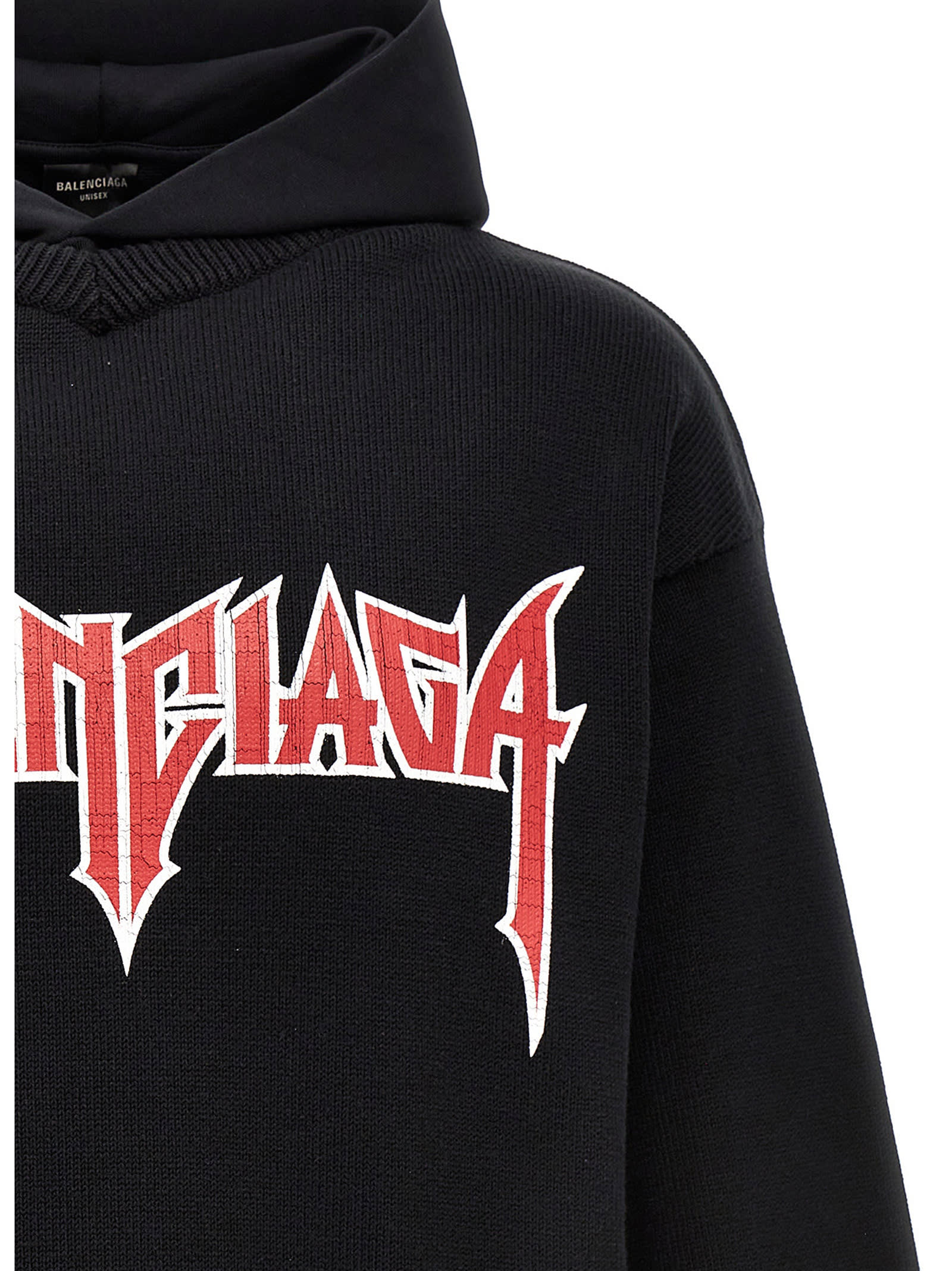 Shop Balenciaga Logo Print Hooded Sweater In Black