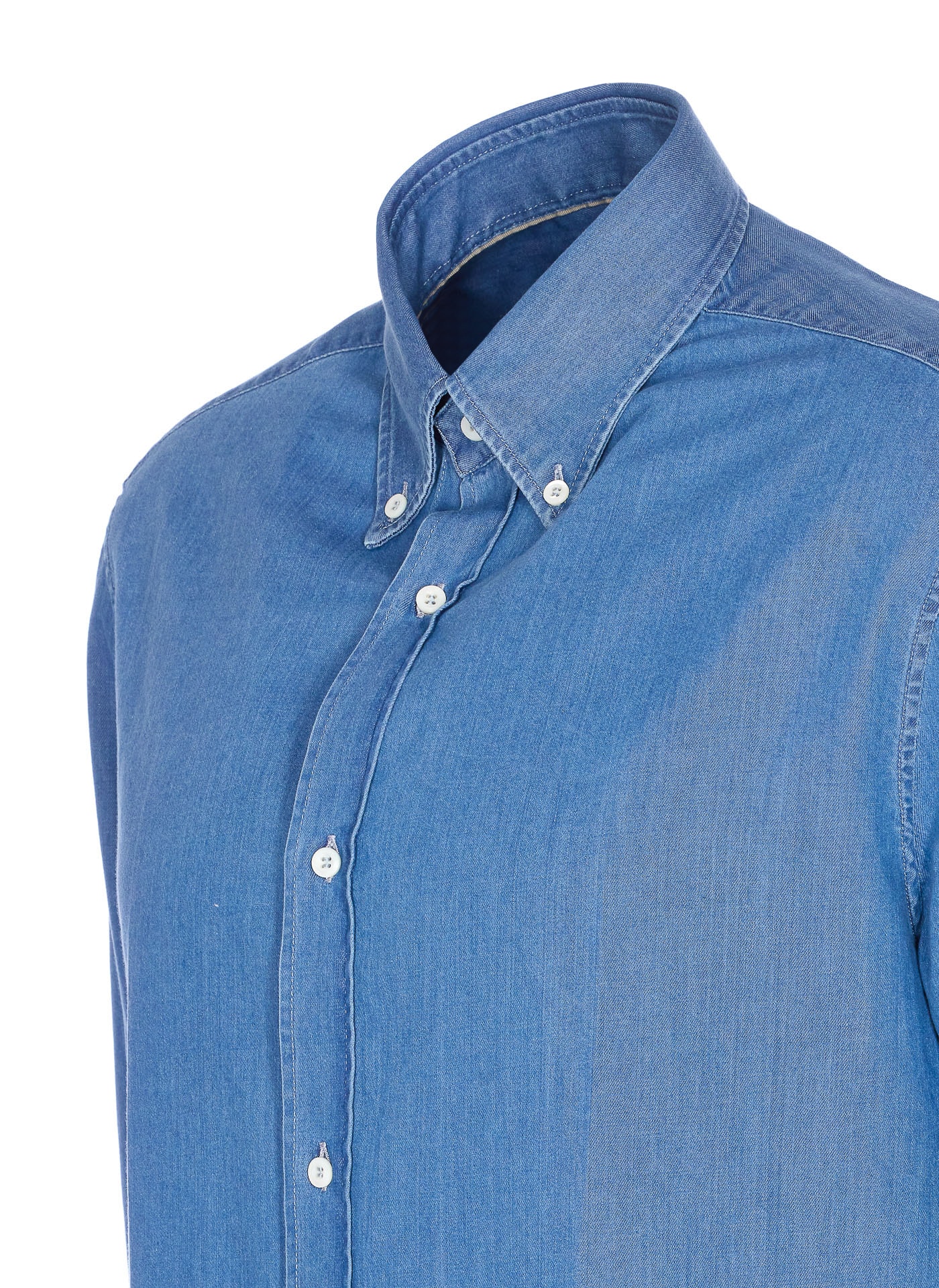Brunello Cucinelli Denim Shirt With Long Sleeves And Collar In Blue