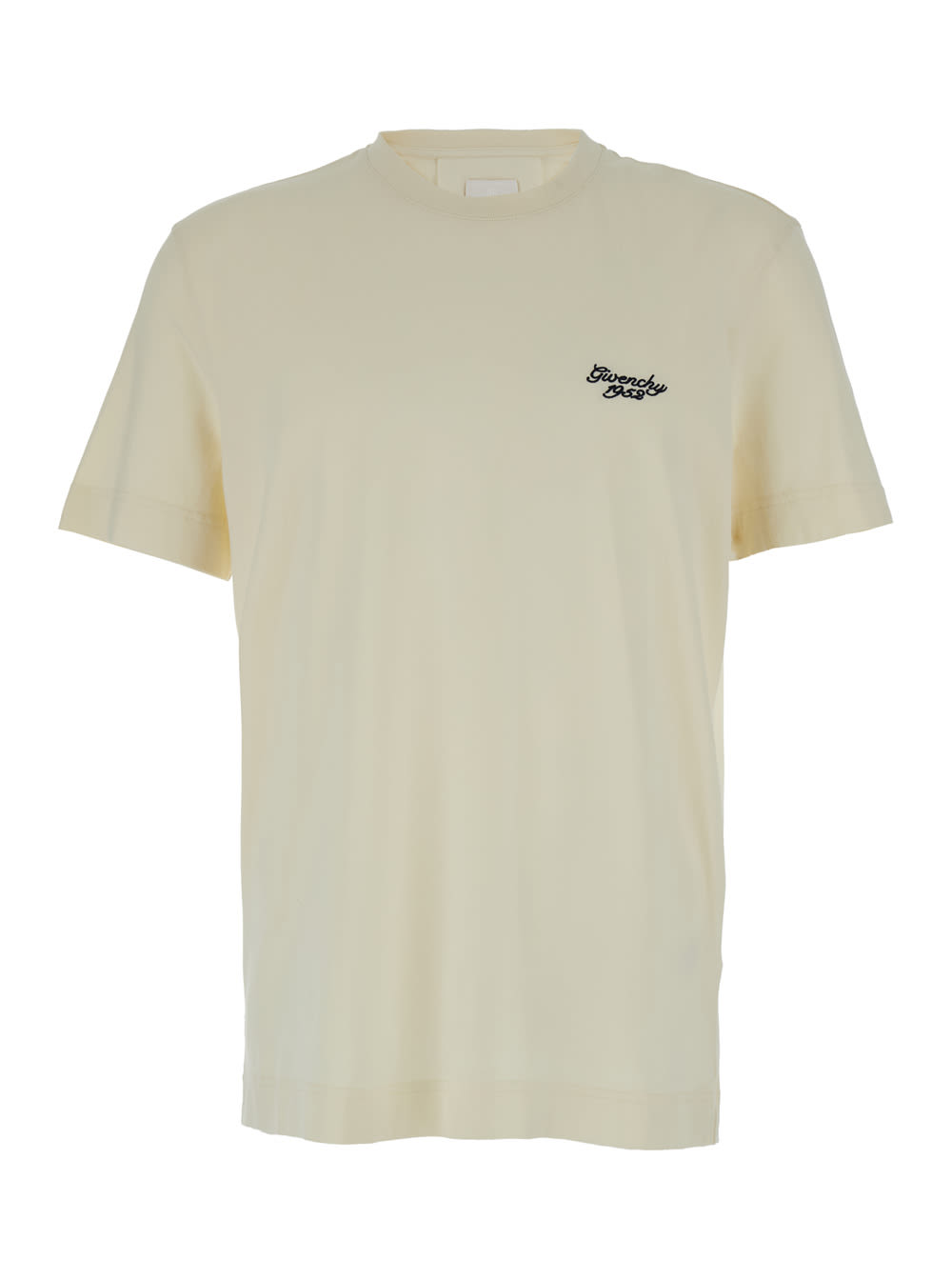 Shop Givenchy Light Yellow Crewneck T-shirt With  1952 Embroidery In Cotton Man In White