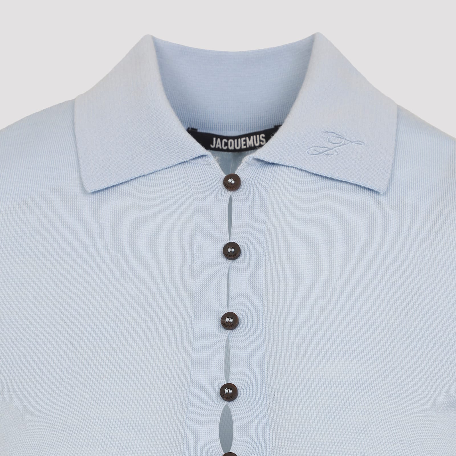 Jacquemus Long Sleeve Merino Polo With Button Detail In Blue