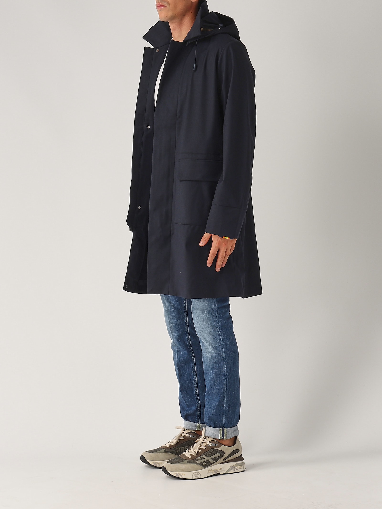 Shop K-way Poirol Tech Wool Blend Coat In Navy