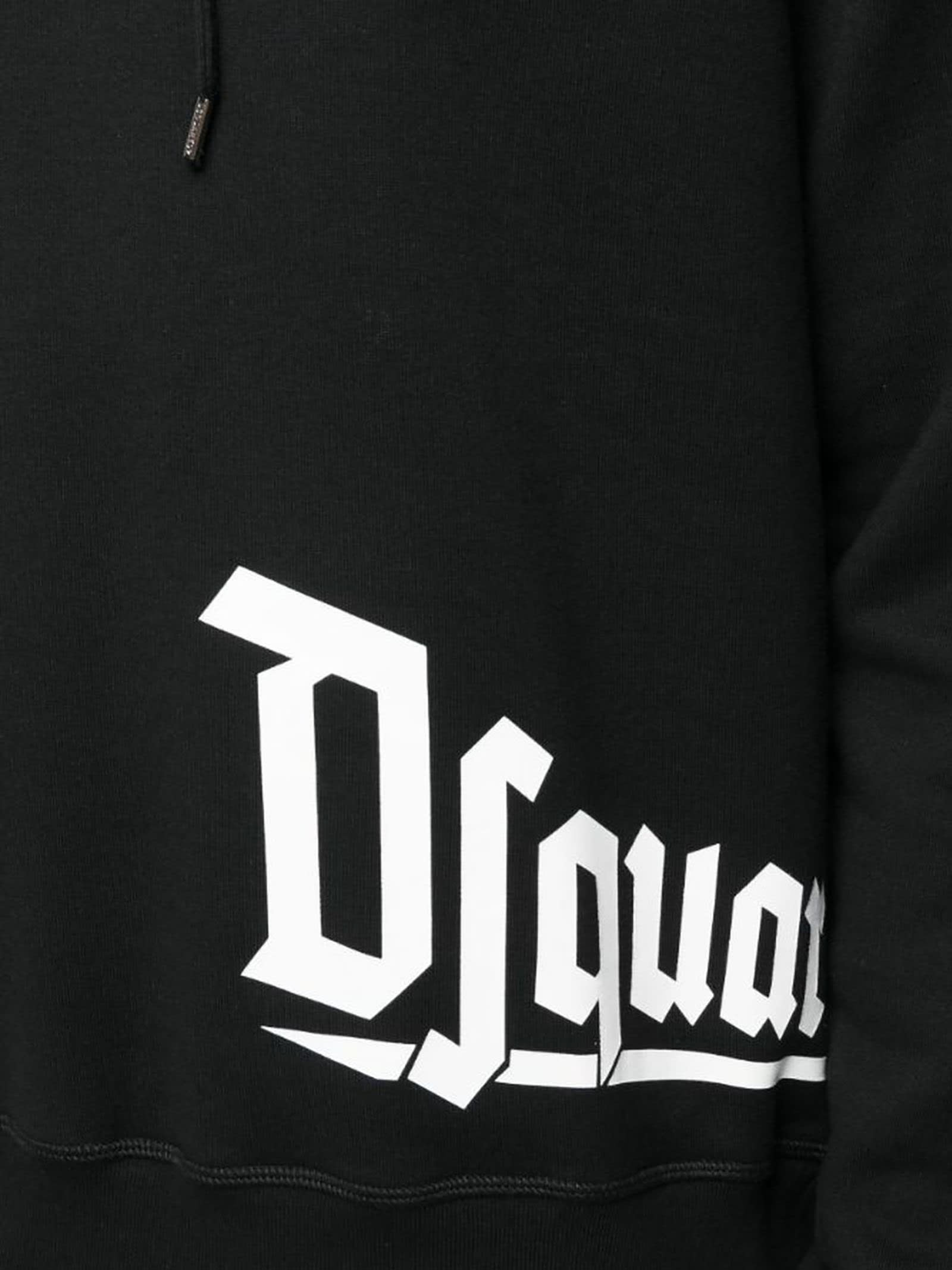 Dsquared2 Cotton Hoodie With Gothic Print Logo In Nero