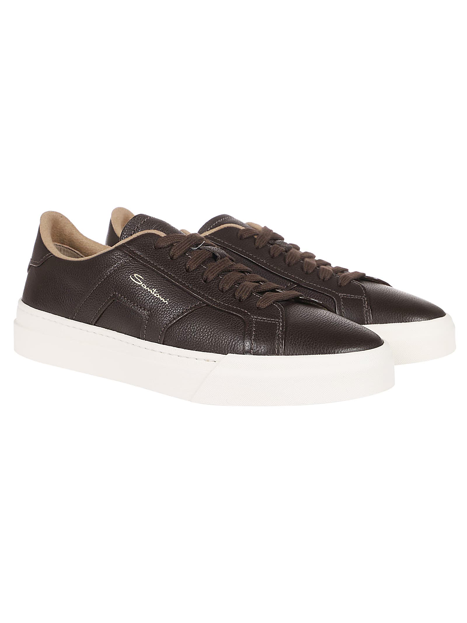 Shop Santoni Dbs Sf6 Double Buckle Sneakers In Dark Brown