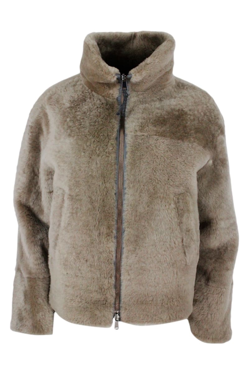 Shop Brunello Cucinelli Reversible Jacket Jacket In Very Soft And Precious Shearling In Taupe