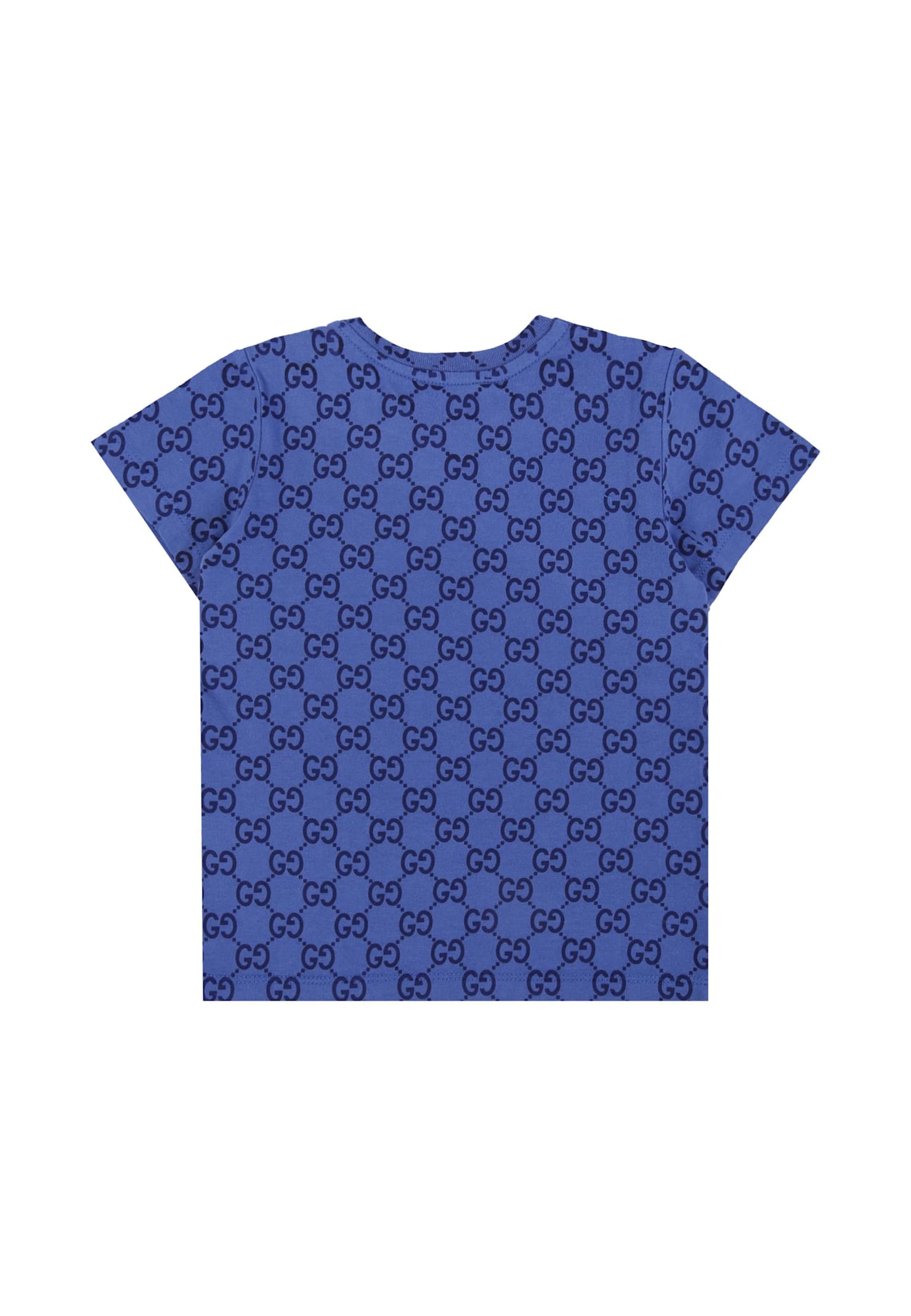 Gucci Blue T-shirt For Baby Boy With Gg Motif In Blue