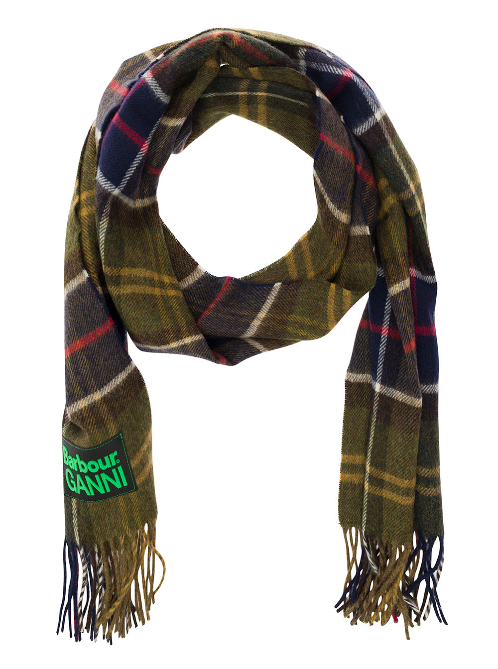 Shop Barbour Multicolor Scarf With Check Motif And Double Logo In Wool Woman In Green