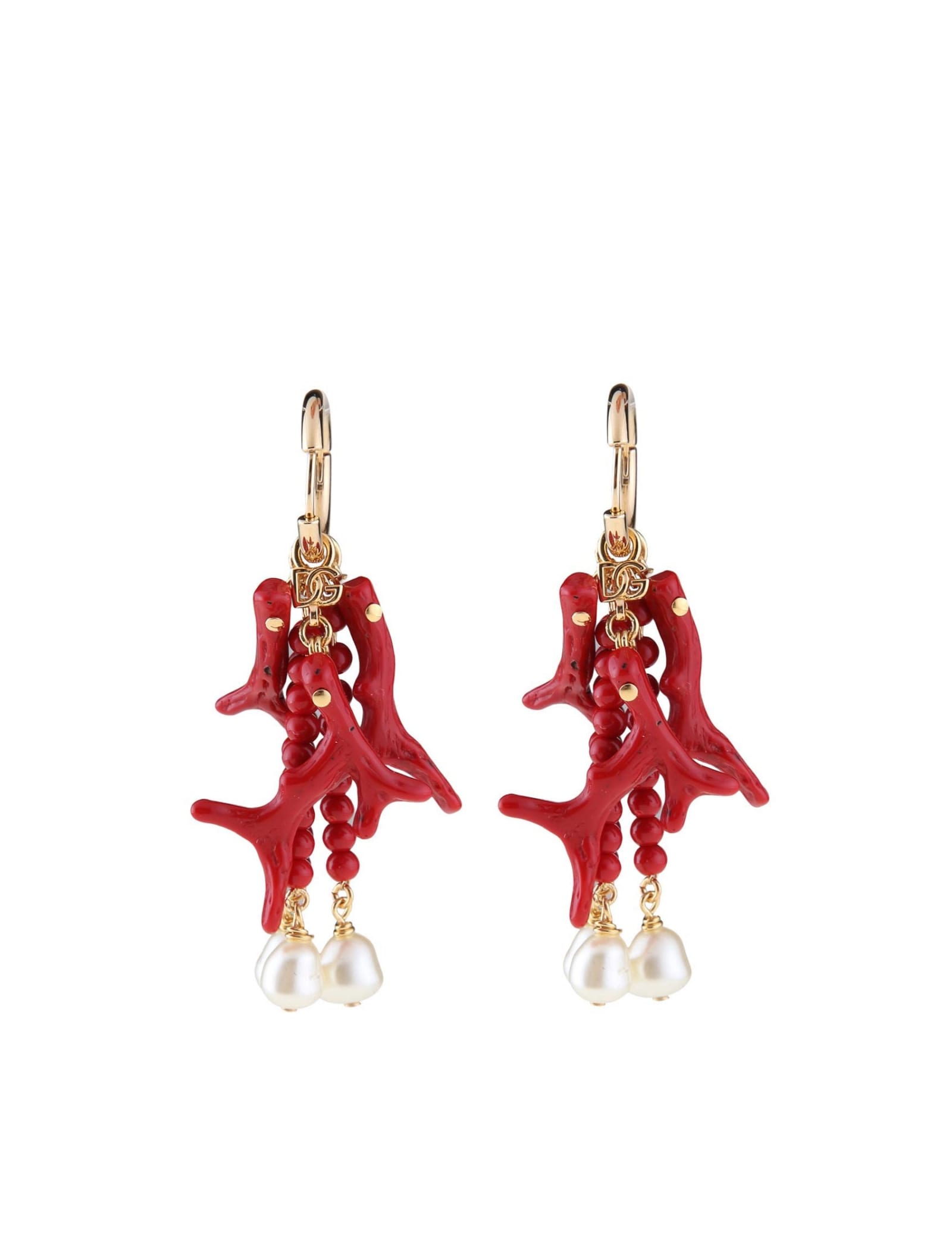 Shop Dolce & Gabbana Dolce And Gabbana Earrings With Coral Branches In Gold