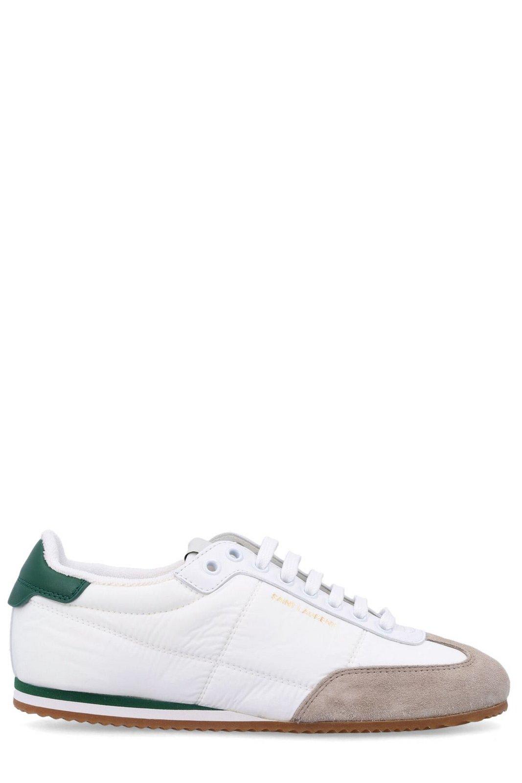 Shop Saint Laurent Logo Printed Lace-up Sneakers In Bianco