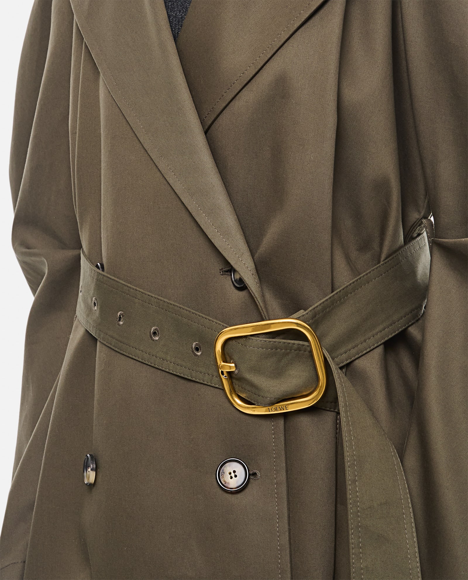 Shop Loewe Cotton Treanch Coat In Green