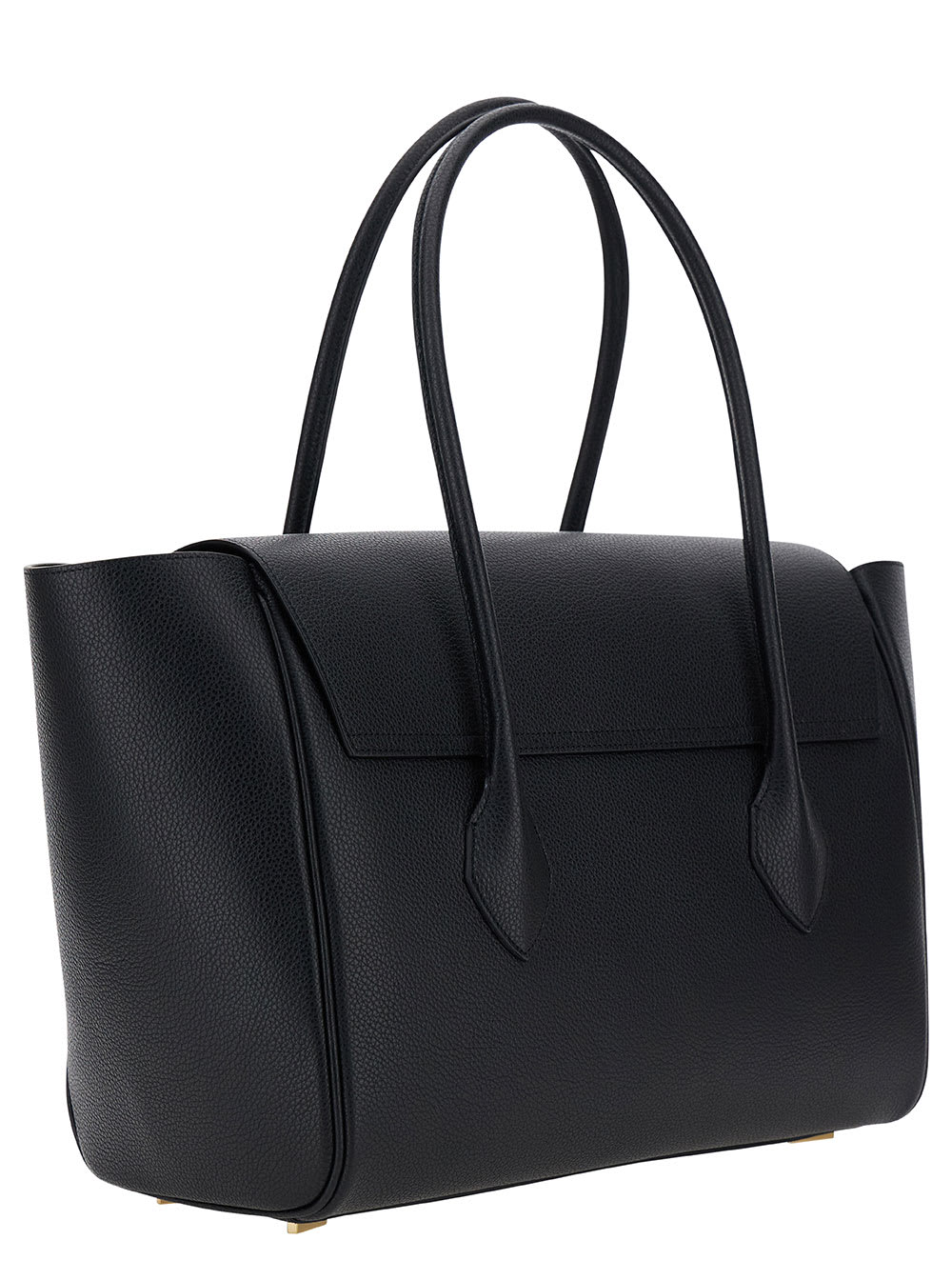 Shop Ferragamo Black Tote Bag With Logo And Plaque Detail In Hammered Leather Woman In Nero