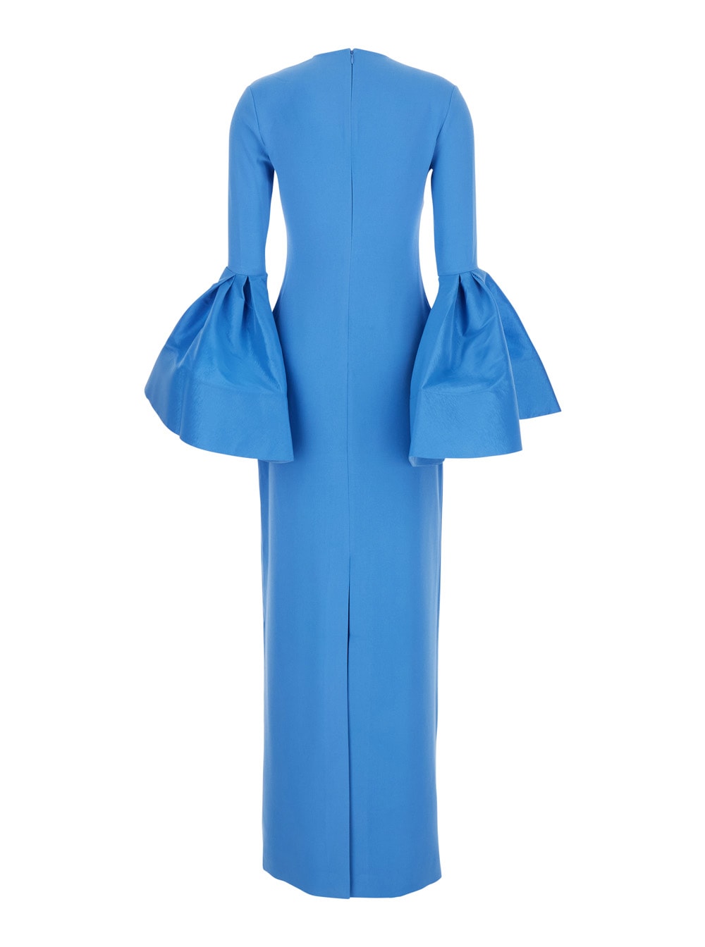 Solace London 'suri' Blue Crewneck Long Dress With Puffed Long Sleeves In Blu