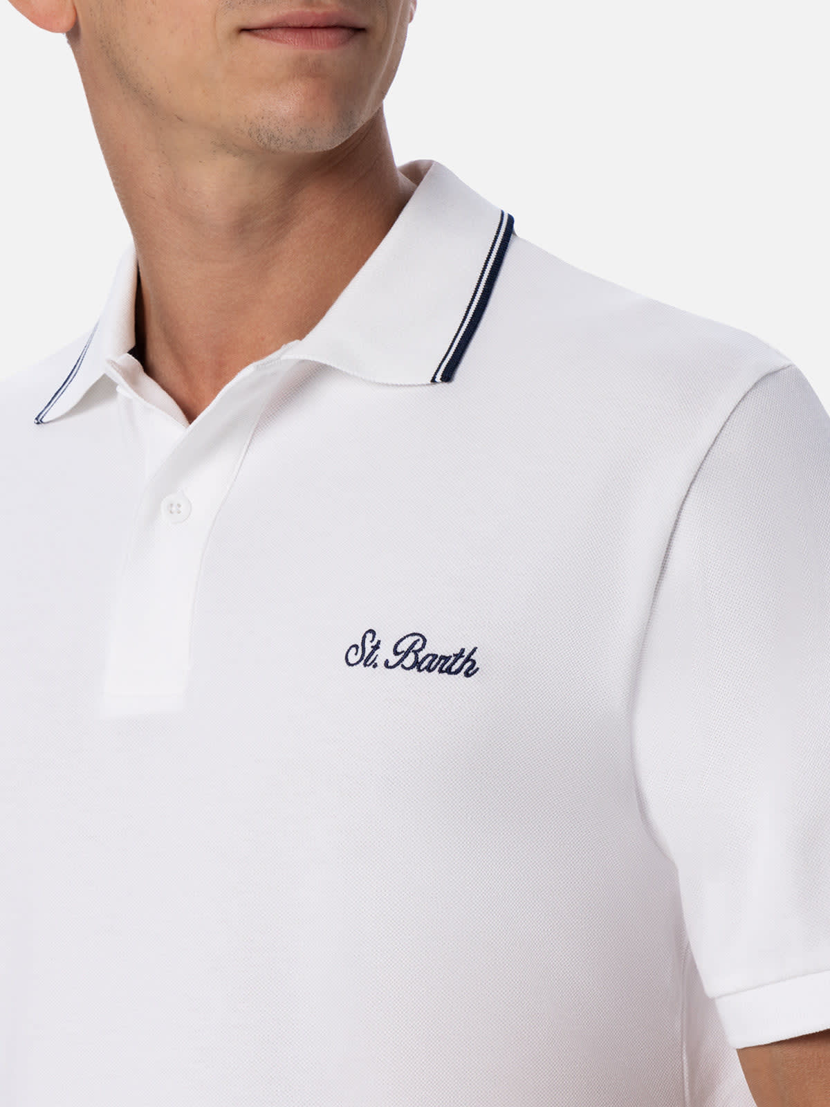 Shop Mc2 Saint Barth Man White Cotton Piquet Polo Shirt Beverly Hills