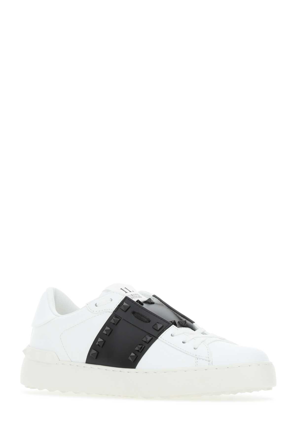 VALENTINO GARAVANI WHITE LEATHER ROCKSTUD UNTITLED SNEAKERS WITH BLACK BAND