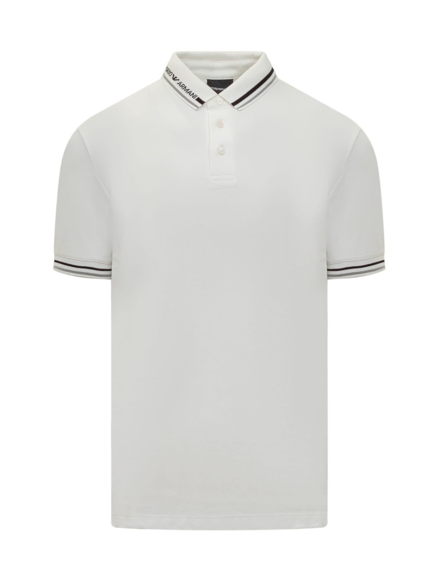 Shop Emporio Armani Polo Shirt With Logo In Neck Off White