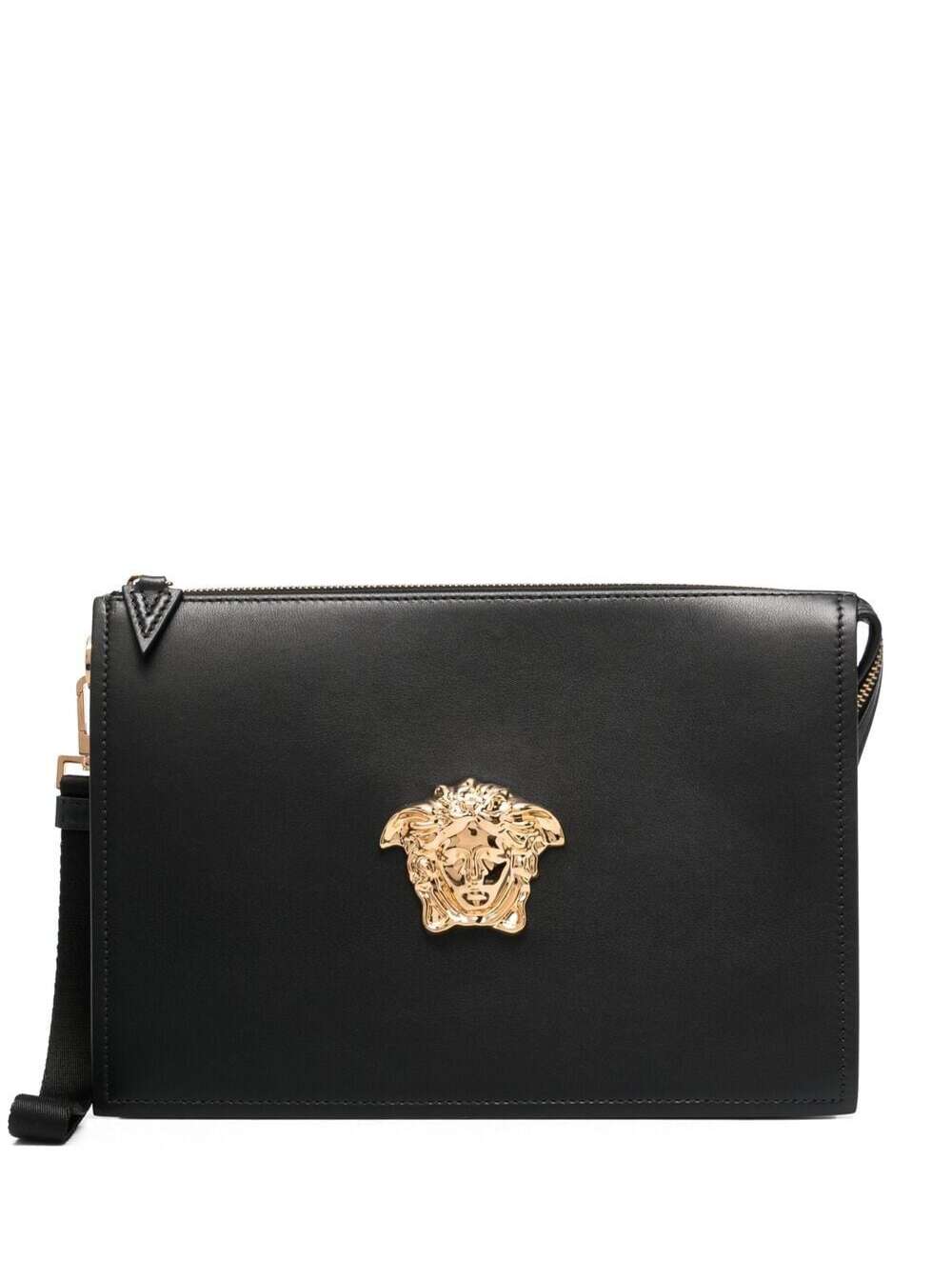 Versace Black Leather Handbag With Golden Metal Medusa Detail