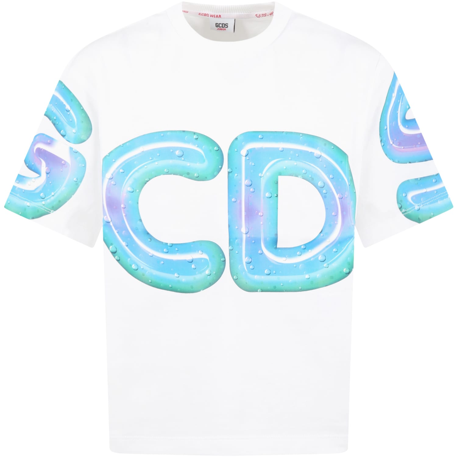 Gcds Mini Kids' White T-shirt For Boy With Multicolor Logo