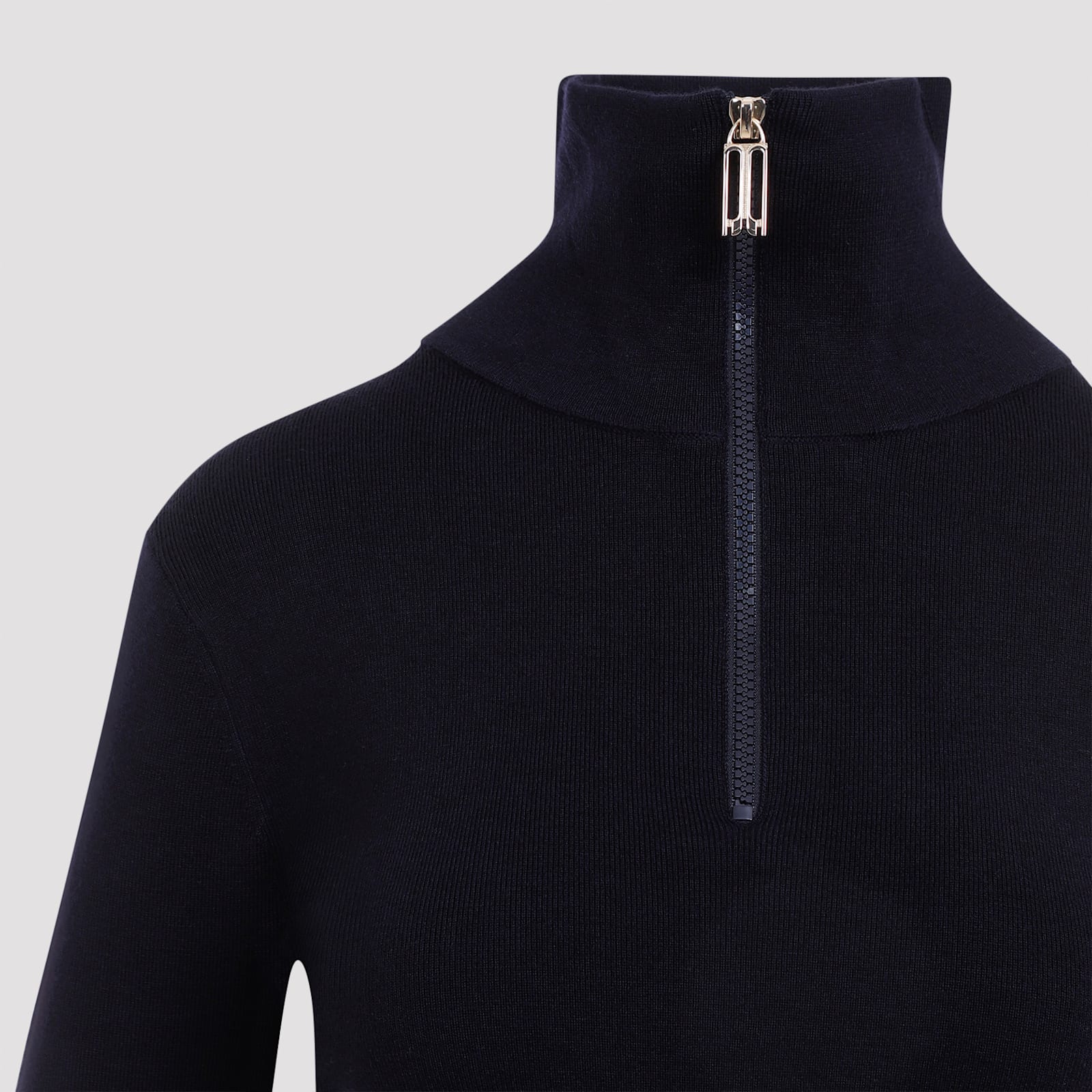 Shop Victoria Beckham Half Zip High Neck Top In Ink Blue