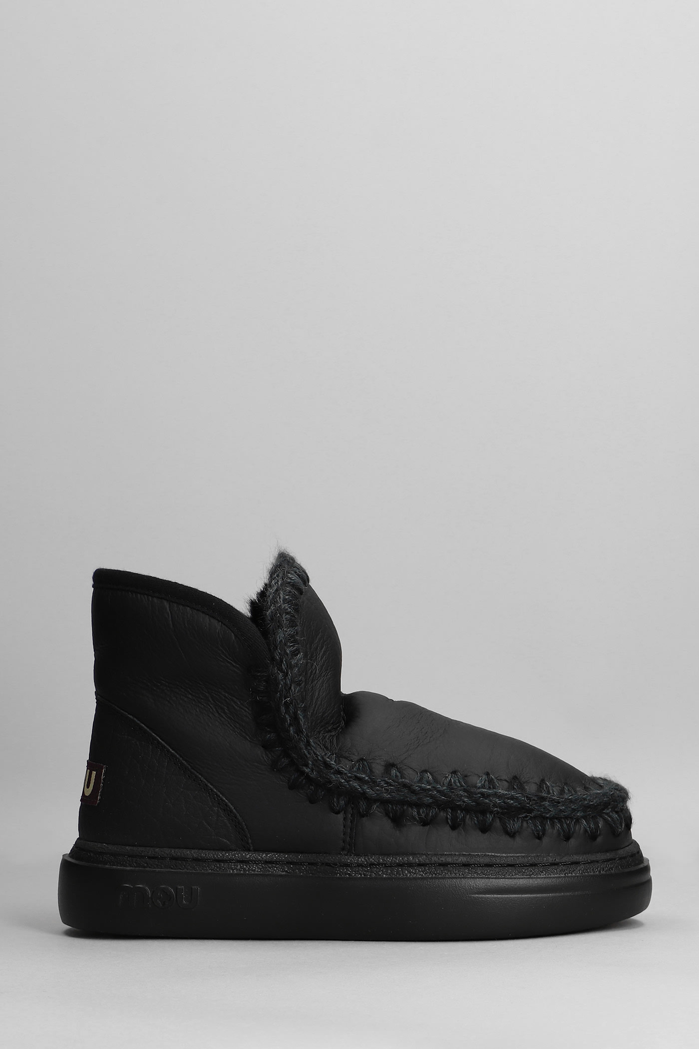 Mou Eskimo Sneaker Bold Low Heels Ankle Boots In Black Leather