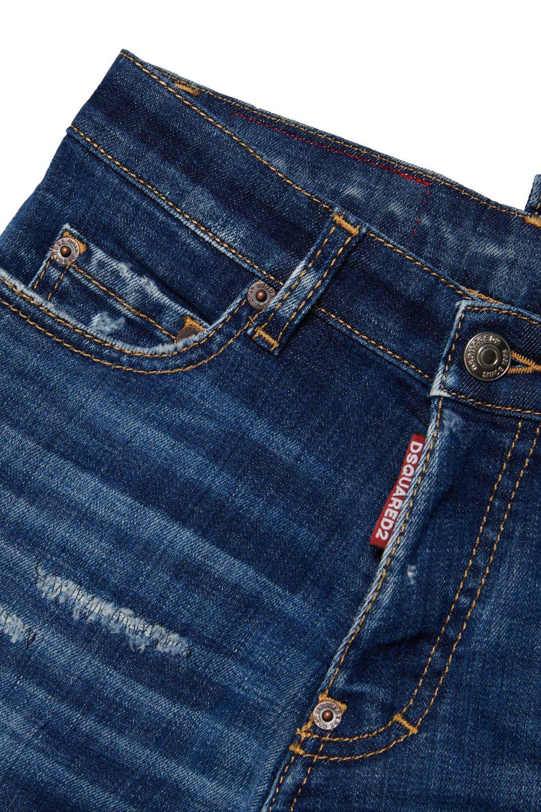 Shop Dsquared2 Logo-patch Distressed Denim Shorts In Blue Denim