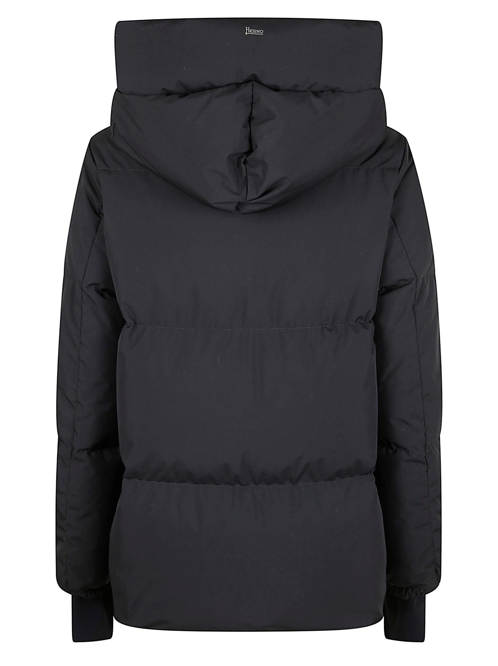Herno Puffer Jacket With Structured Collar And Zipper Closure In Black