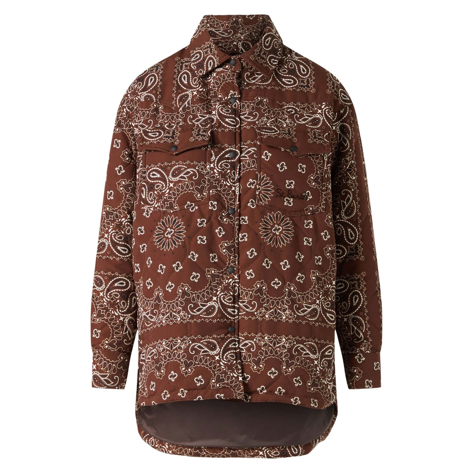 Shop Mc2 Saint Barth Woman Jacket With Bandanna Print In Brown