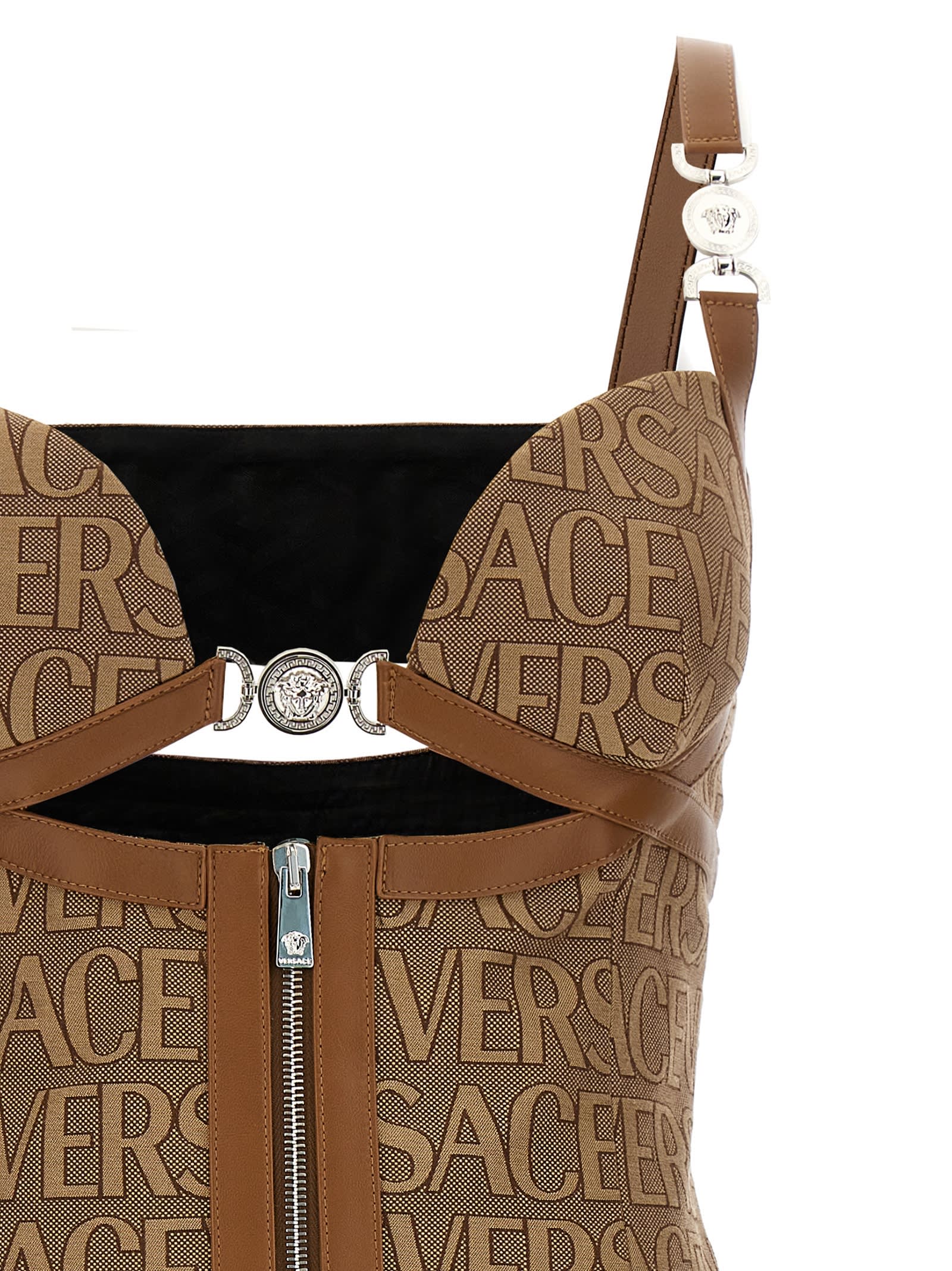 Shop Versace Allover La Vacanza Capsule Dress In Beige